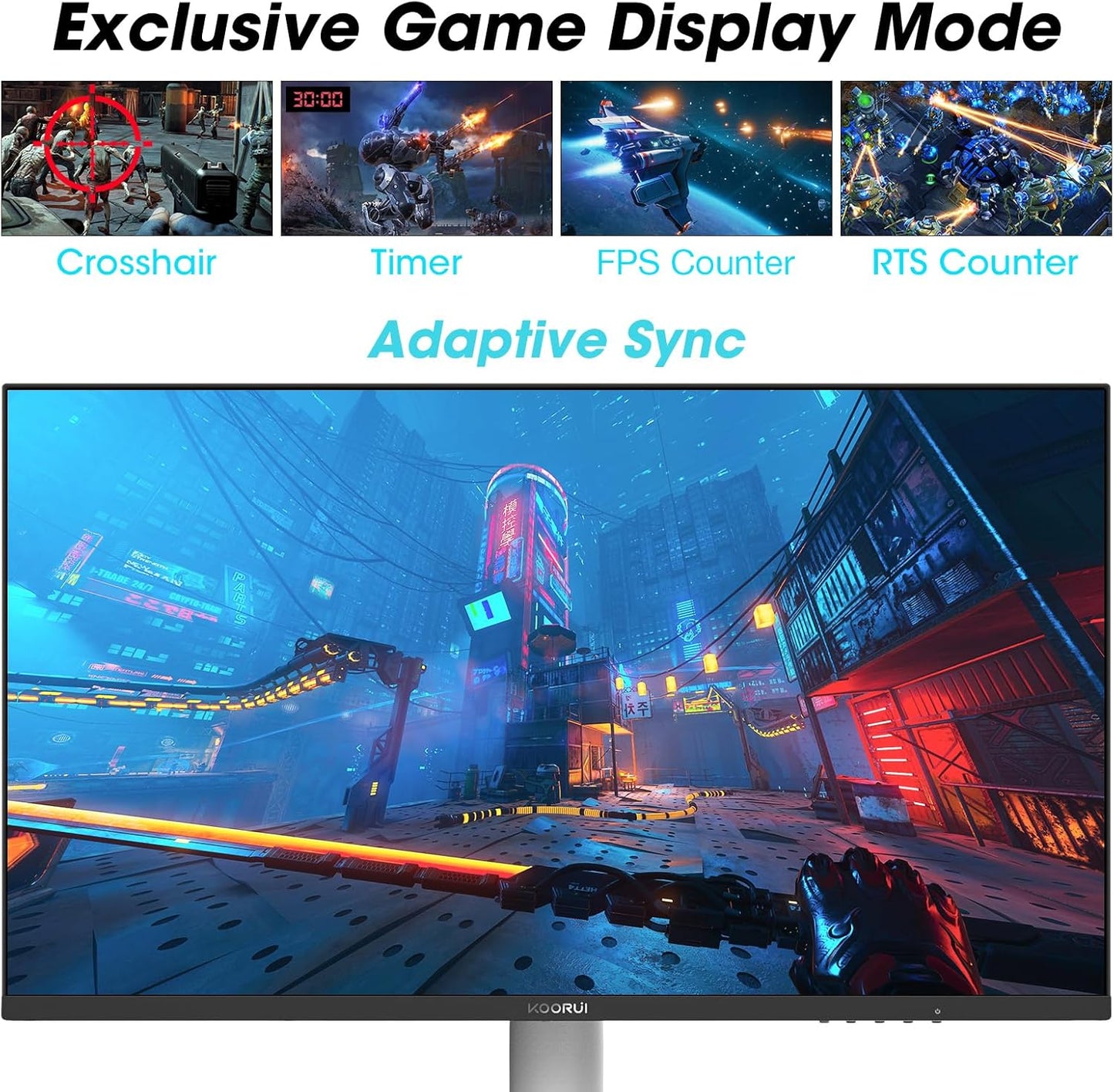 KOORUI Gaming Monitor 27 Zoll, Full HD Rahmenlos Bildschirm 165Hz Adaptive Sync (1ms, VA-Panel, Eye-Care, 1920 x 1080, 2xHDMI 2.0, & DisplayPort 1.4, VESA 75x75mm, DCI-P3 90%)