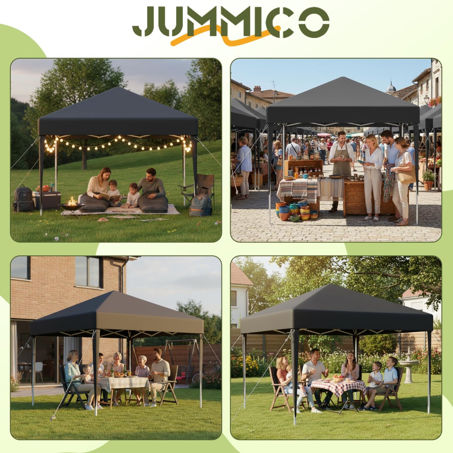 JUMMICO Gazebo Folding Gazebo 2 x 2, Gazebo Height Adjustable Stable Waterproof Winterproof Pop-Up Garden Gazebo UV Protection 50+ Folding Tent for Garden, Courtyard, Camping, Gazebo Beige