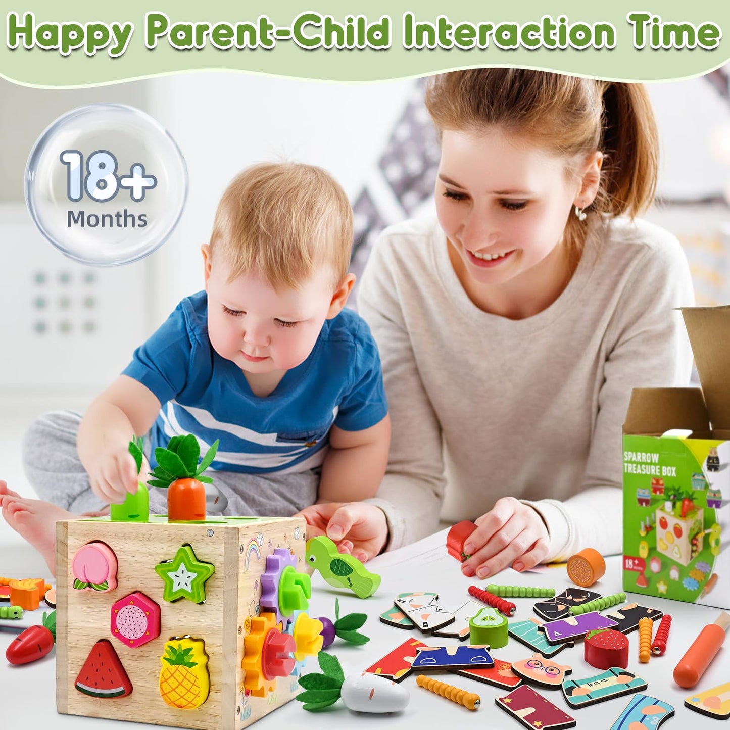 Motor Skills Cube 5 in 1 Activity Cube Toy from 1 2 3 4 Years Gift, 49 Pieces Montessori Educational Toy Wooden Toy for Children, Activity Centre Baby from 18 Months