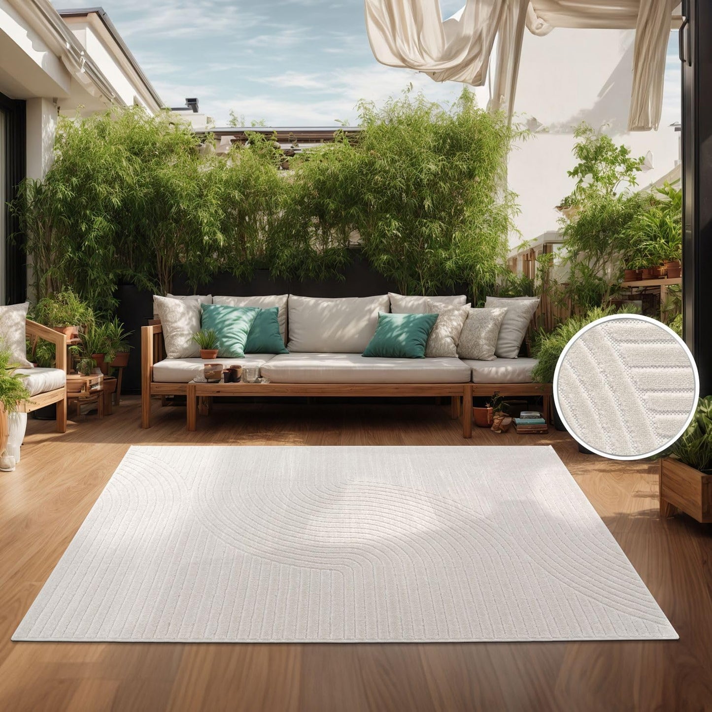 TT Home Indoor and Outdoor Rug Weatherproof Balcony Bedroom Boho Skandi Motif Plain Colours Colour: Cream 3, Size: 60 x 100 cm