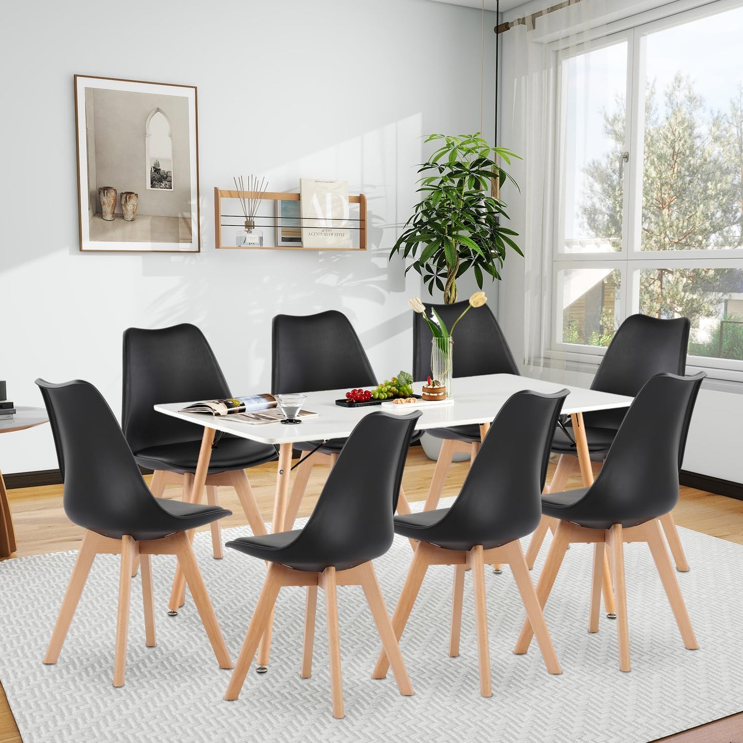 H.J WeDoo Esszimmergruppe mit 4 Essstühlen, Rechteckig Esstisch und Stühle für Esszimmer, Küche, Wohnzimmer, Weißer Esstisch und Graue Stühle