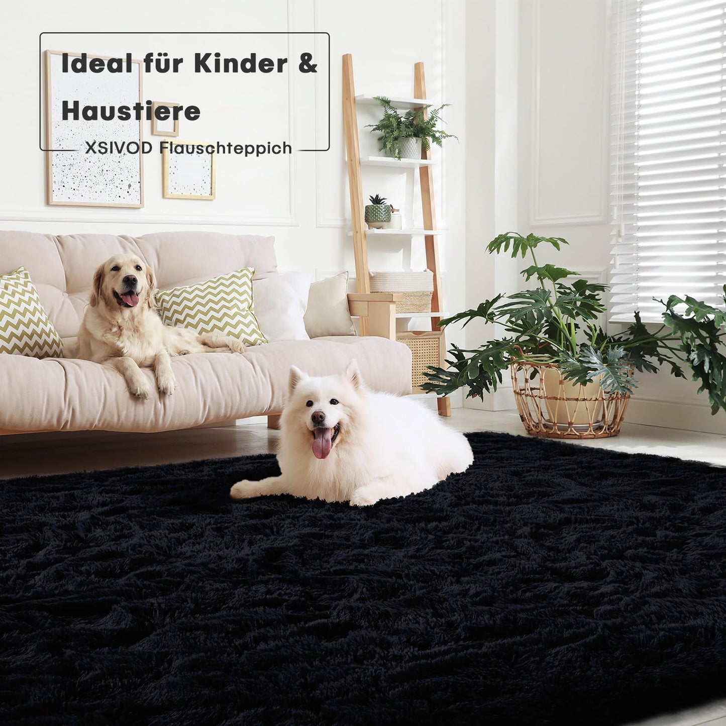XSIVOD Fluffy High Pile Rug, Dark Grey, Washable Rug 140 x 200 cm, Living Room, Non-Slip Extra Large Rugs, Bedroom, Soft Modern Rugs, Mat Rugs for Children's Room