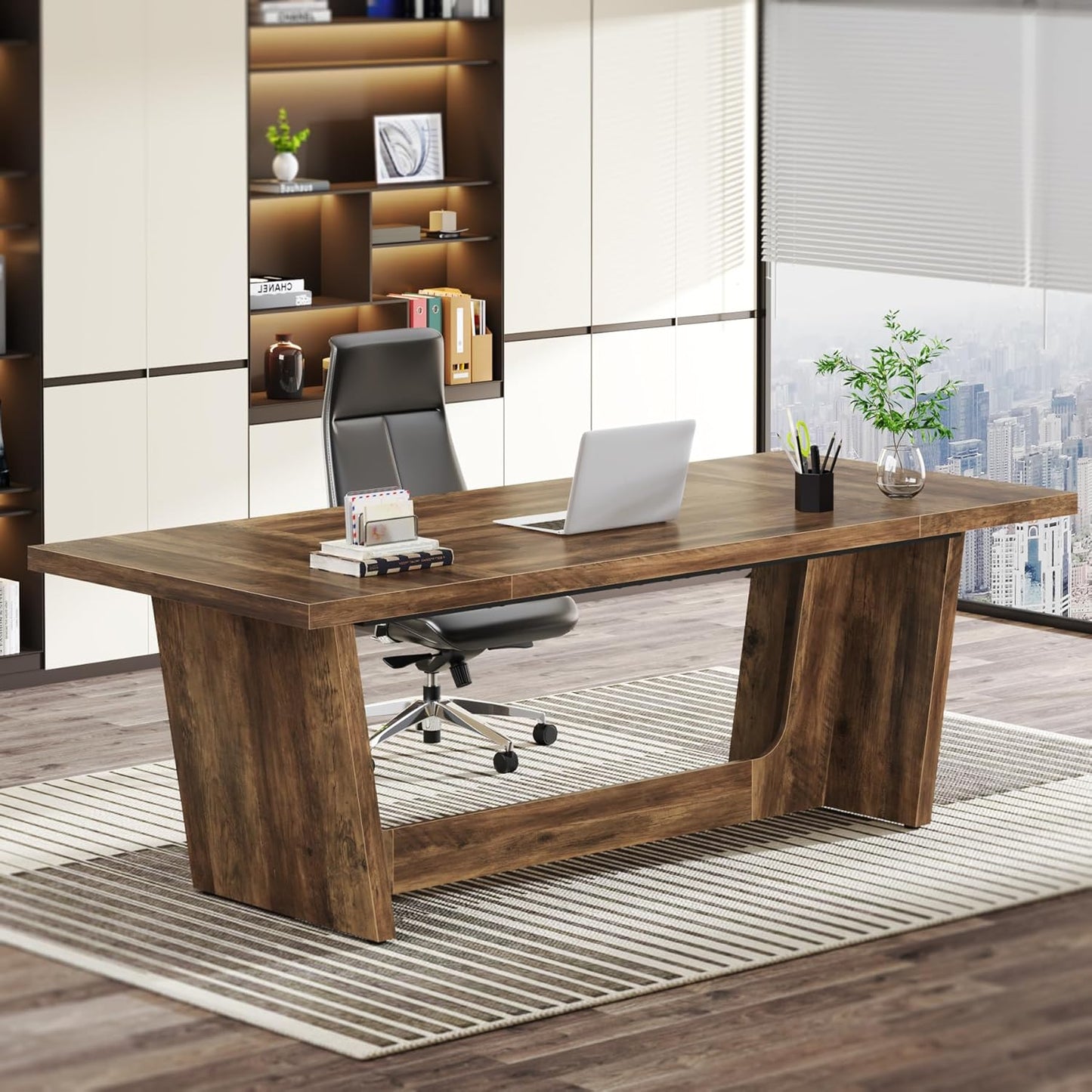 Tribesigns Computer Desk, 180 x 79 x 75 cm, Large Desk, PC Table, Office Table, Work Table, Dining Table, Office Furniture, Computer Desk, Conference Table for Home Office, Rustic Brown