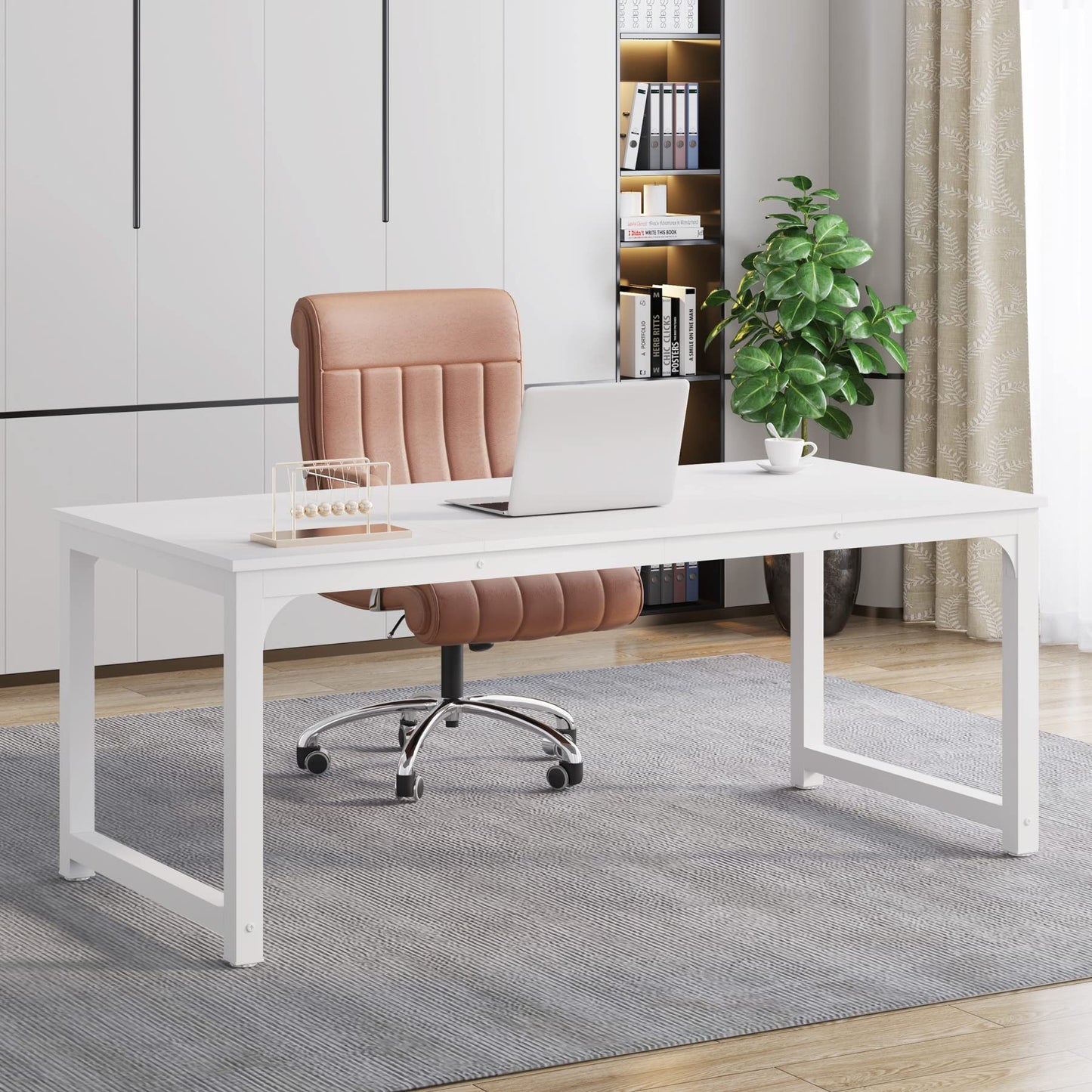 Tribesigns Schreibtisch Computertisch, PC Tisch Bürotisch Arbeitstisch Esstisch in Schwarz für Home Office zu Hause Schreibtische, Konferenztisch (Rustikales Braun/Schwarz, 180 x 80 x 75 cm)