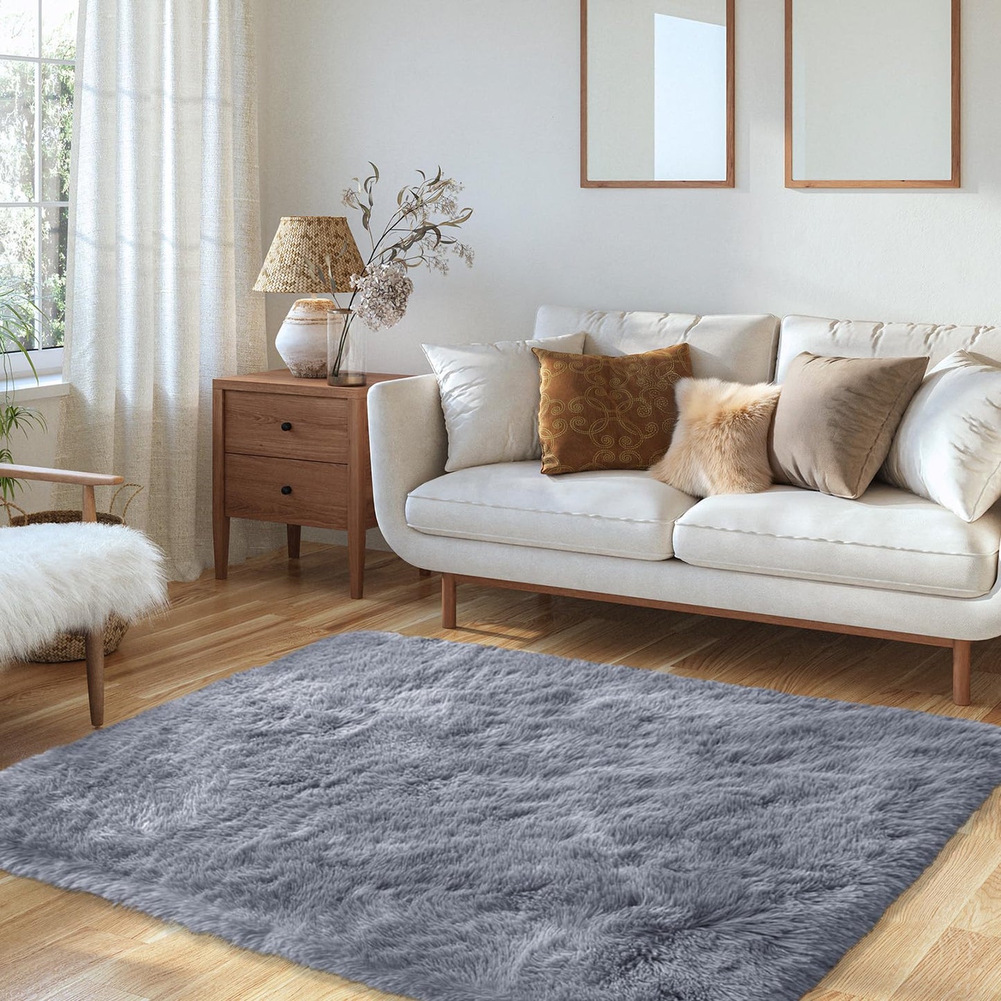 XSIVOD Fluffy High Pile Rug, Dark Grey, Washable Rug 140 x 200 cm, Living Room, Non-Slip Extra Large Rugs, Bedroom, Soft Modern Rugs, Mat Rugs for Children's Room