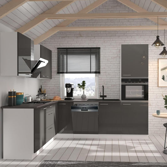 Küche Lara Grau/Weiß 210x260 cm Küchenzeile Einbauküche Eckküche Winkelküche