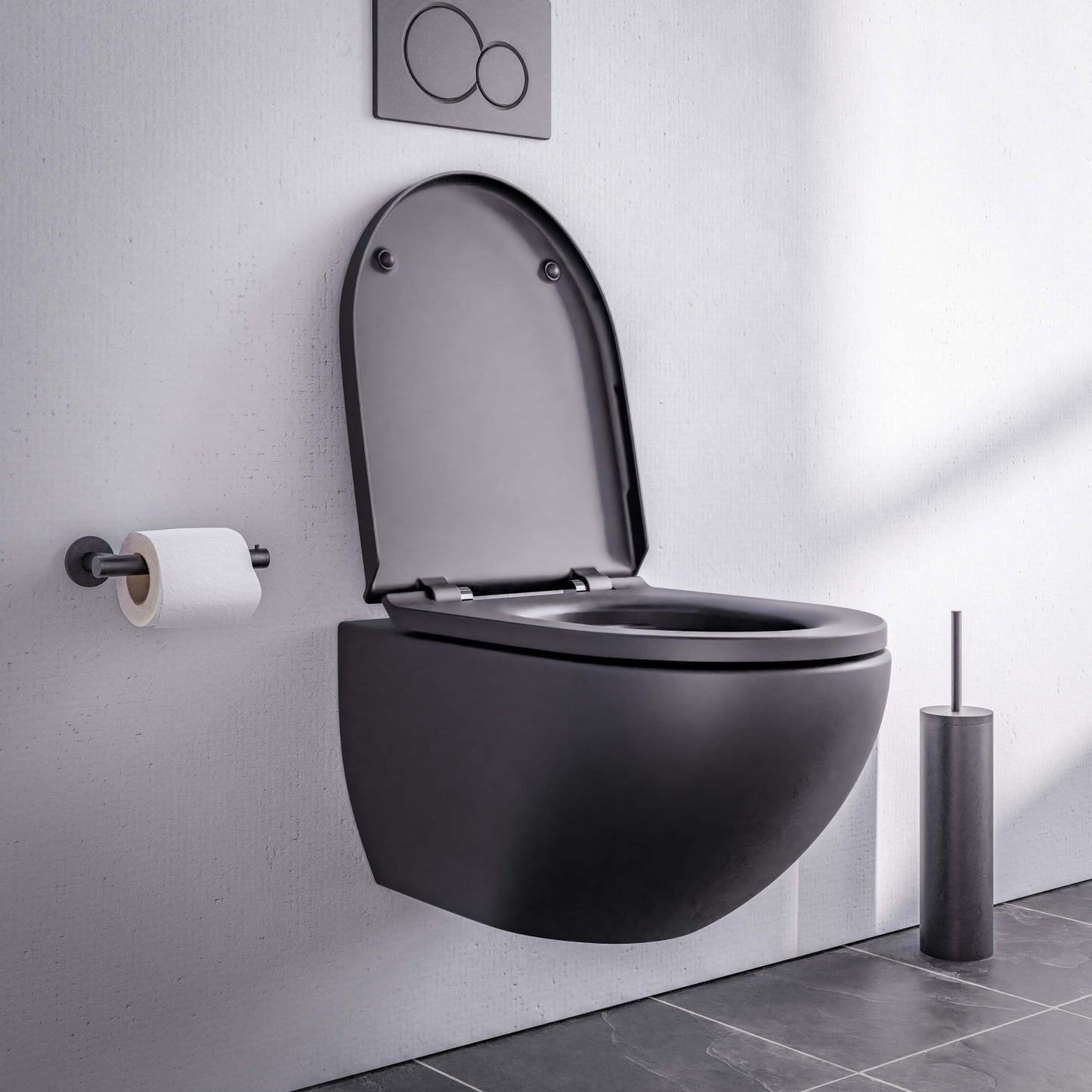 BERNSTEIN® Design Wand WC spülrandlos spülrandloses Hänge WC Set Toilette mit abnehmbareren Deckel Hängetoilette WC ohne Spülrand E-9030 Farbe: Weiß glänzend