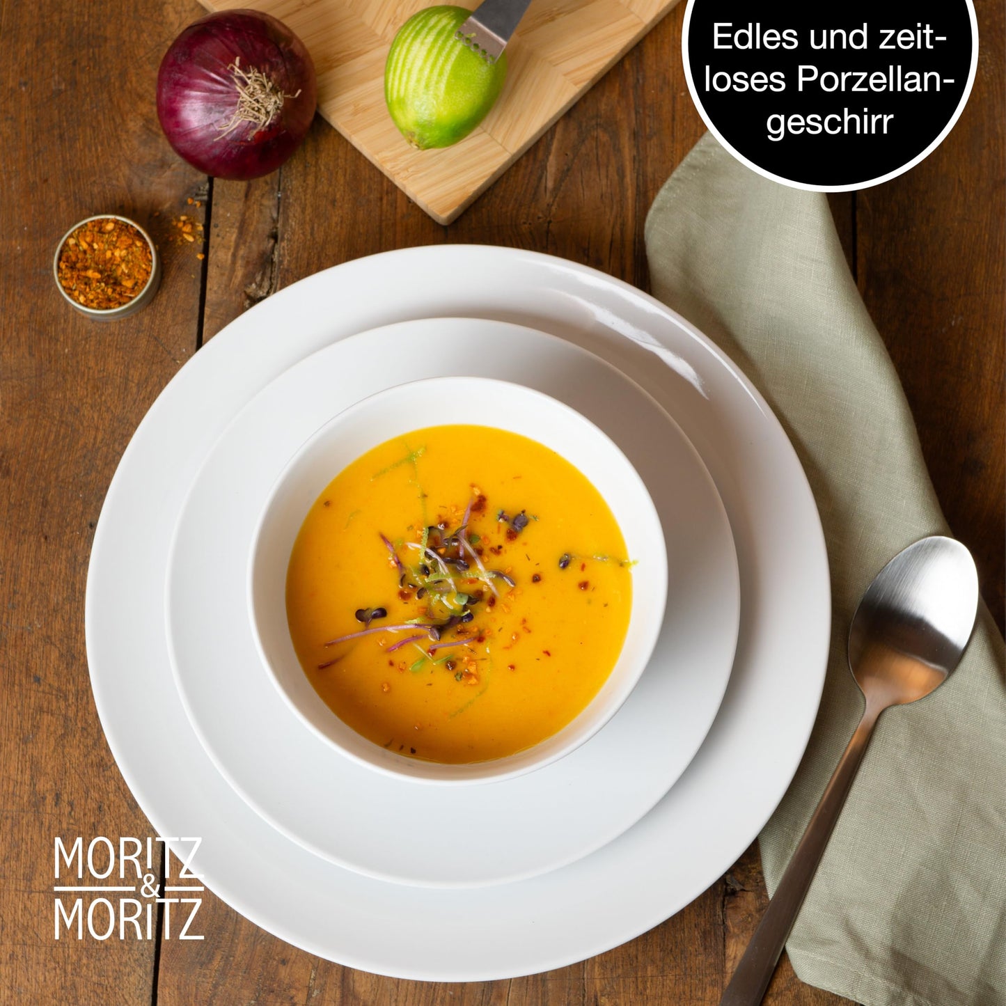 Moritz & Moritz BASIC Kaffeetassen Set 6-teilig - ca. 300ml aus hochwertigem Porzellan in klassischem Weiß - Perfekt für Kaffee, Tee, heiße Schokolade, Cappuccino