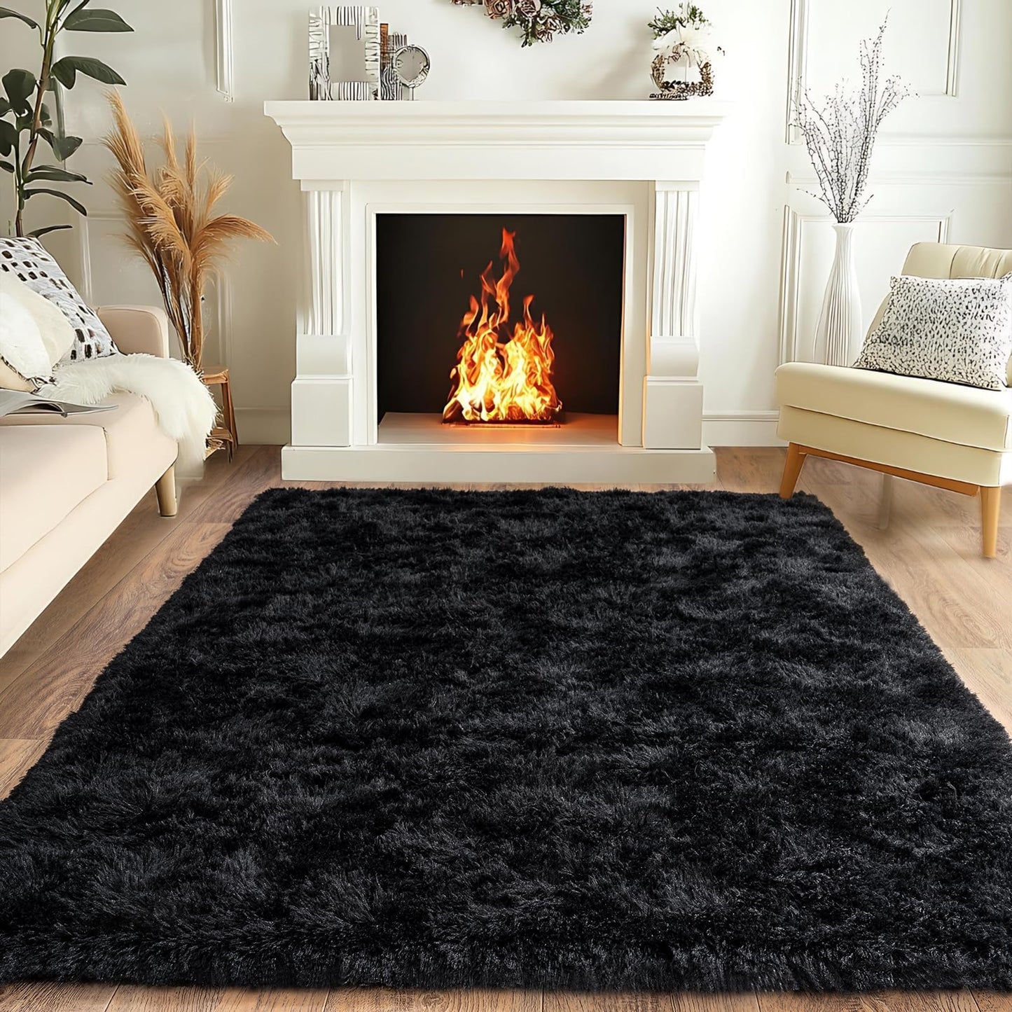 BSGIFT High Pile Rug, Grey, 160 x 230 cm, Shaggy Long Pile Fluffy Rug, Living Room, Modern Living Room Rug, Bed Rug, High-Pile Carpet, Non-Slip for Bedroom, Children's Room