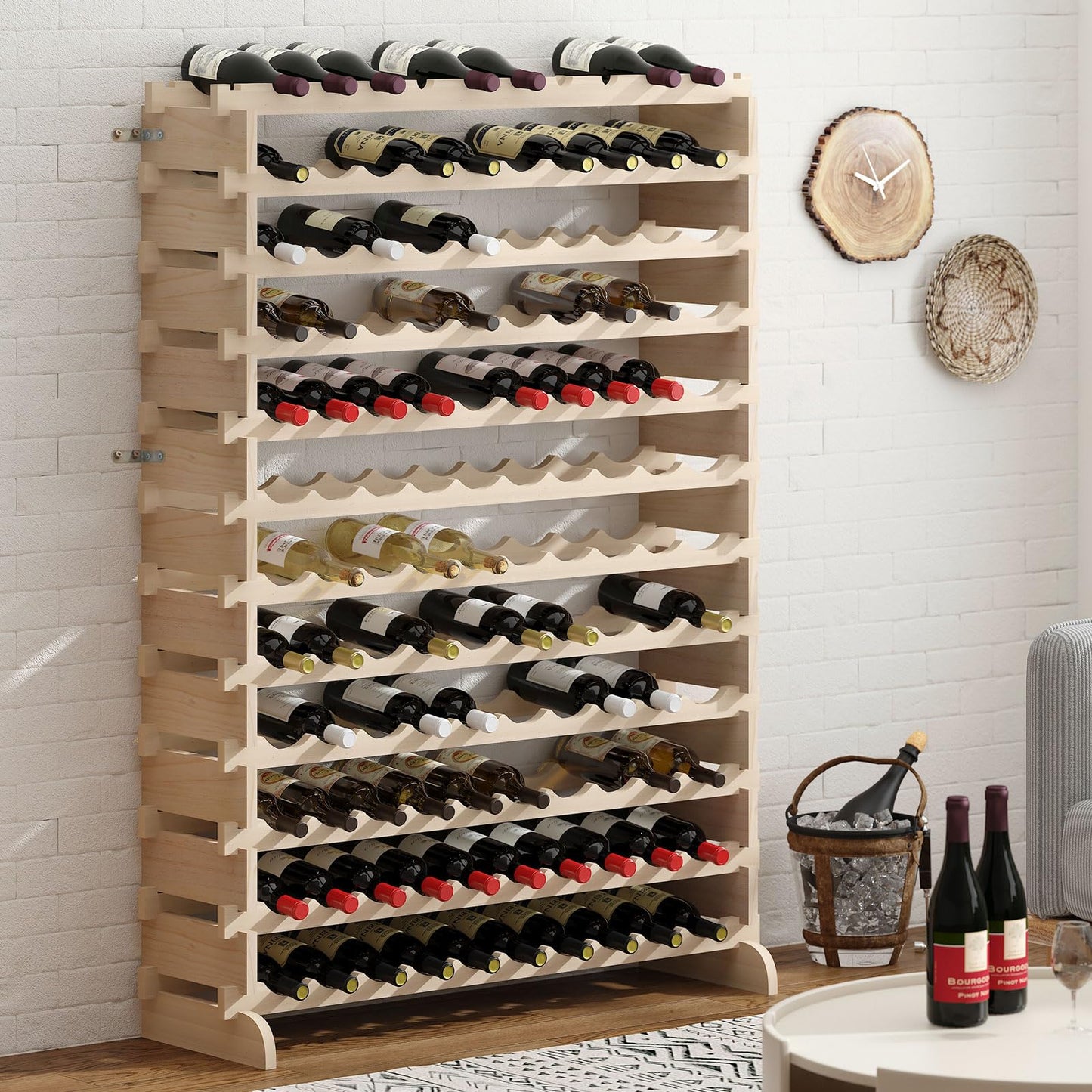 sogesfurniture Weinregal Flaschenregal mit 4 Ebenen für 32 Flaschen Wein Holzregal Weinhalter Weinständer Flaschenständer für Küche, Esszimmer, Bar, 90x30x54cm, BHEU-BY-WS4832M