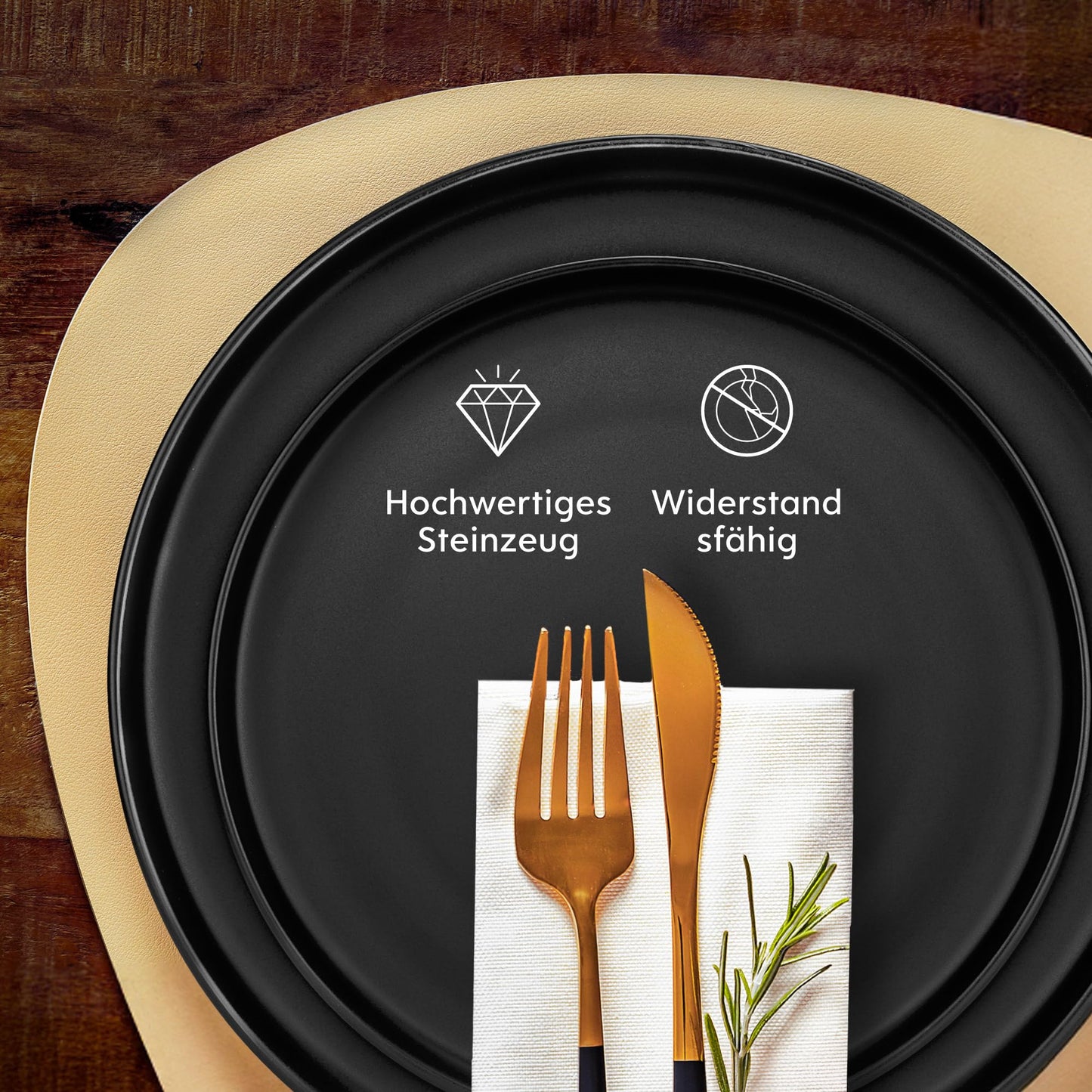 Twinzee Stoneware Crockery Set Black - Set of 24 Tableware and Table Art - Plate Set - Microwave and Dishwasher Safe - Durable and Elegant