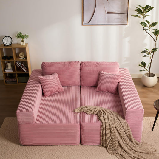 Litbird Modulares L-förmiges Ecksofa mit Schlaffunktion – rahmenloses Schlafsofa mit symmetrischem Doppelsitz, extra tiefer Sitzfläche, montagefrei, für Wohnzimmer,Rosa