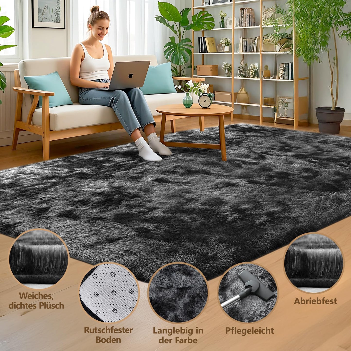 ZRSDIXKI Living Room Rugs 160 x 230 cm, Extra Large Shaggy Soft Rug, Fluffy Area Carpet, Modern Tie-dye Carpet, Washable Rugs for Home Decor, Bedroom, Dorm, Kids Room Lounge Office, Dark Grey