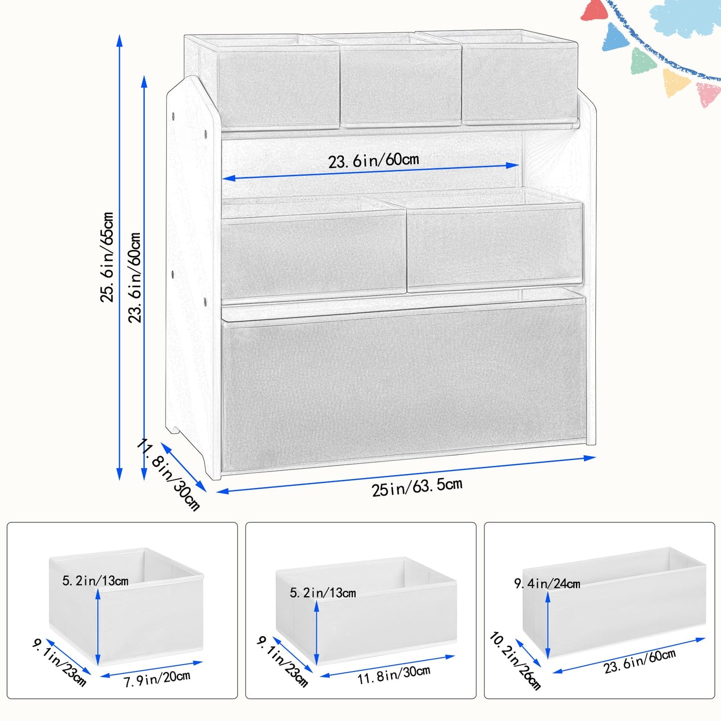 Lestarain Kinderregal mit 9 Aufbewahrungsboxen, Spielzeugregal, Regal Kinderzimmer Spielzimmer, Kinderregal, 63x60x30 cm, Weiß