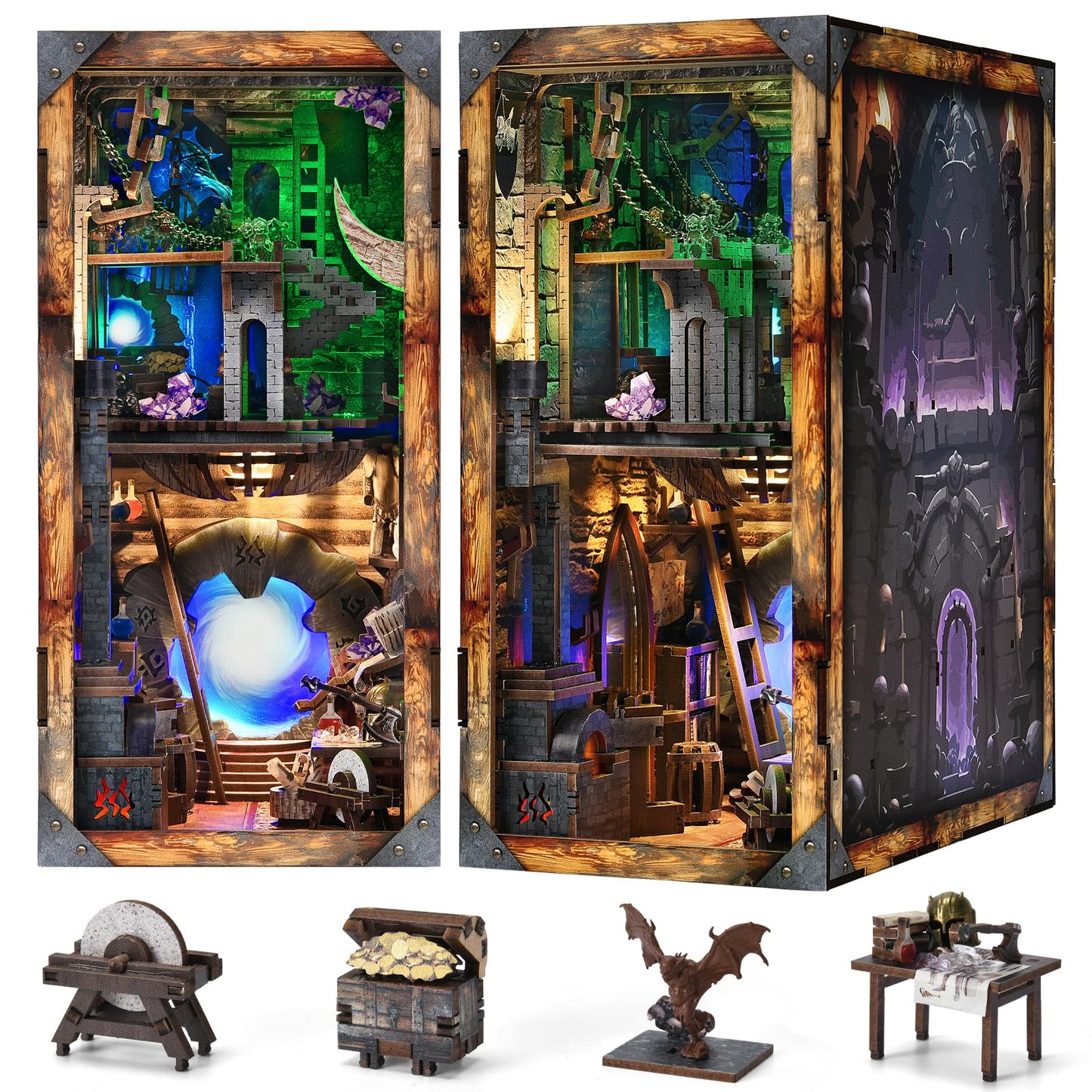 MiniCity Book Nook Kit, DIY Miniature Dollhouse Booknook Kit, 3D Wooden Puzzle Bookend Bookshelf Insert Decor for Teenagers and Adults (Library of Gods Max)