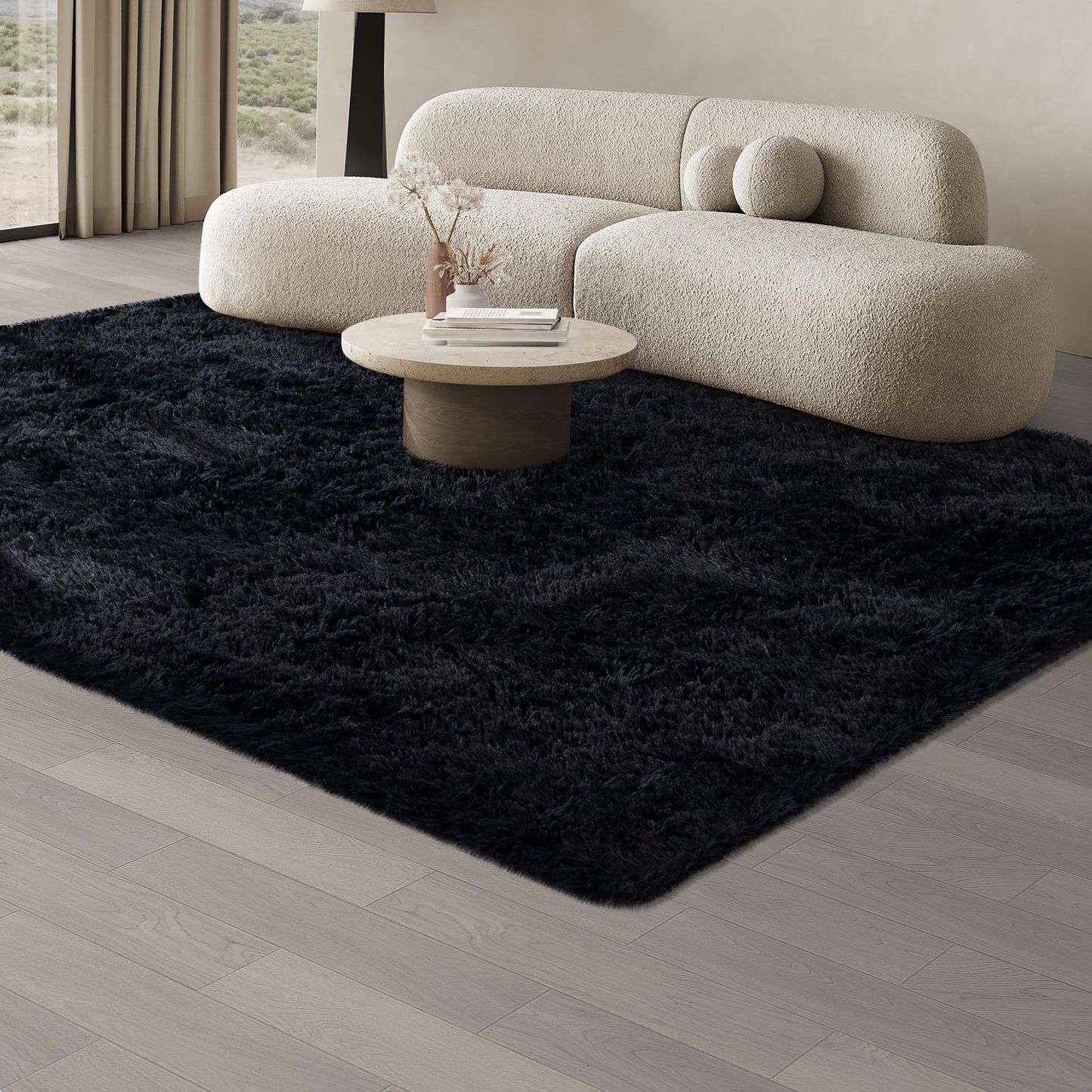 JOJOSEE Hochflor Teppich Wohnzimmer, 200 x 300 cm Anti-Rutsch Wohnzimmerteppich, Waschbarer Flauschiger Teppich für Schlafzimmer & Kinderzimmer, Hellgrau