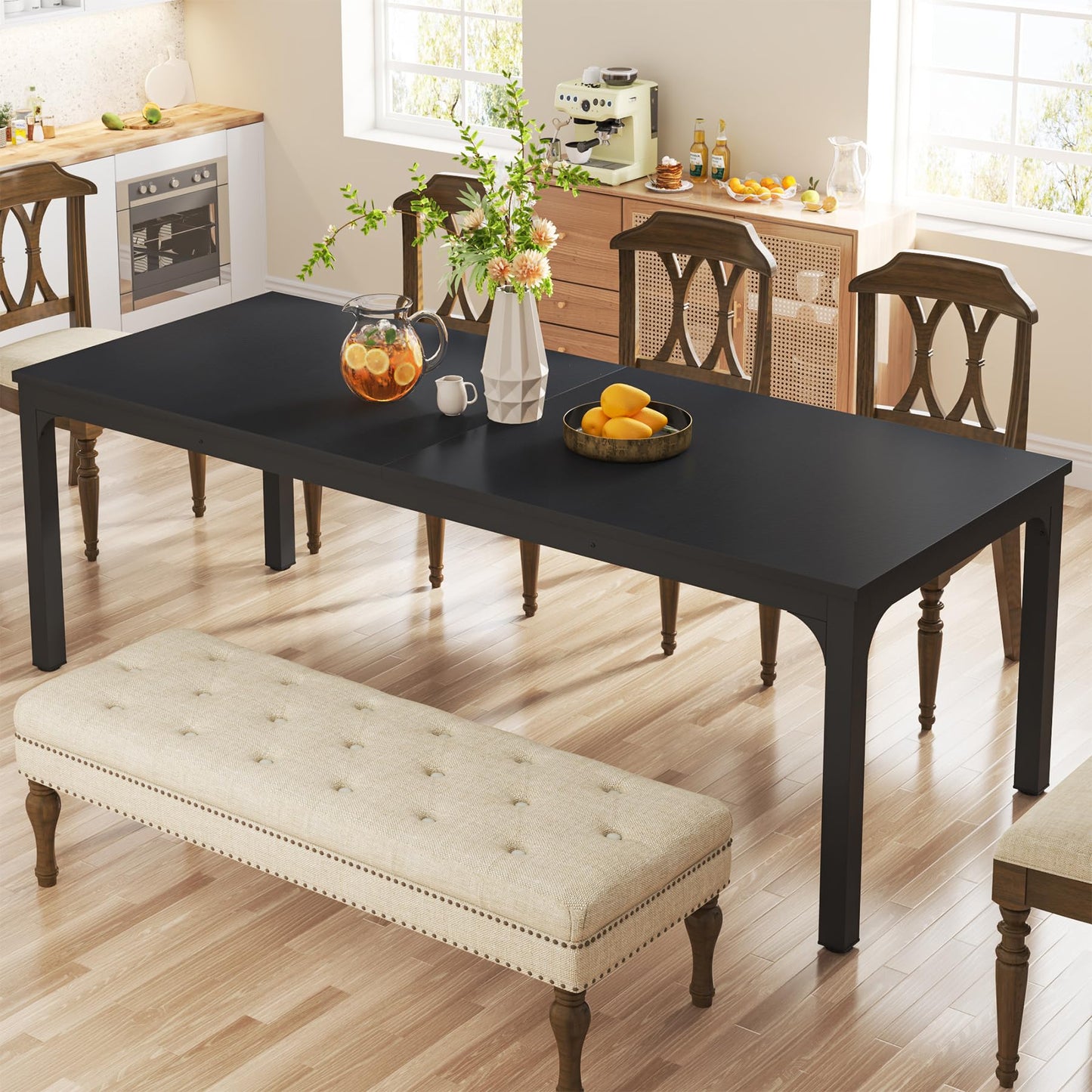Tribesigns Dining Table, Industrial Kitchen Table for 4-6 People, 200 x 70 x 75 cm, Rectangular Dining Table for Dining Room, Kitchen, Living Room, with Heavy Duty Metal Legs, Oak