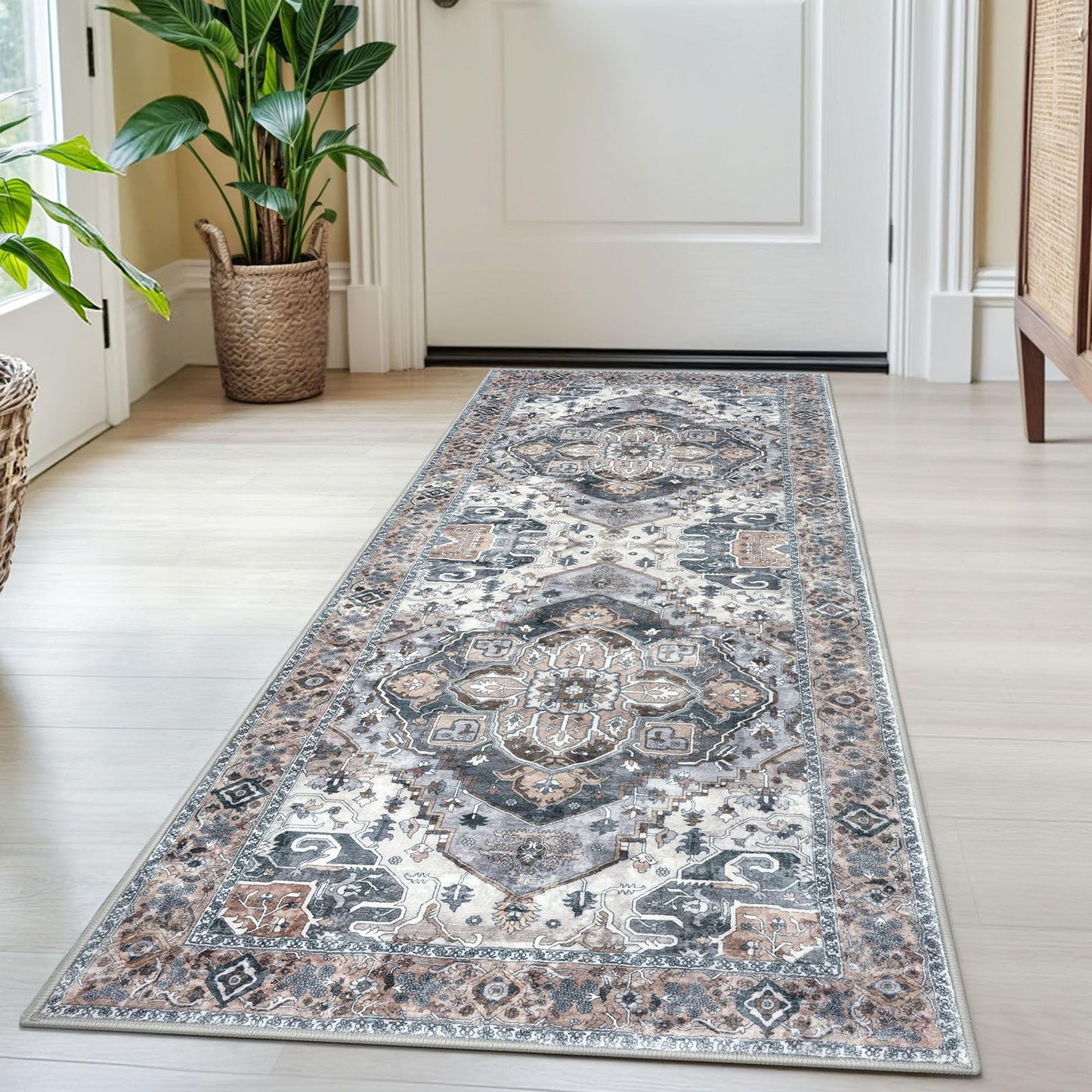 2x3 Blue Washable Rug for Entrance, Soft Traditional Area Rug, Non-Slip Printed Kitchen Rugs, Low-Pile Medallion Indoor Door Mat, Small Farmhouse Carpet for Entryway Kitchen Foyer Bedside