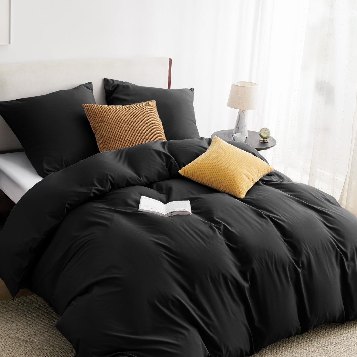 Bedsure Bed Linen 135 x 200 cm, 4-Piece Anthracite Bed Linen, 2 Duvet Covers 135 x 200 cm and 2 Pillowcases 80 x 80 cm, Oeko-Tex Bed Linen Sets, Polyester Microfibre with Zip