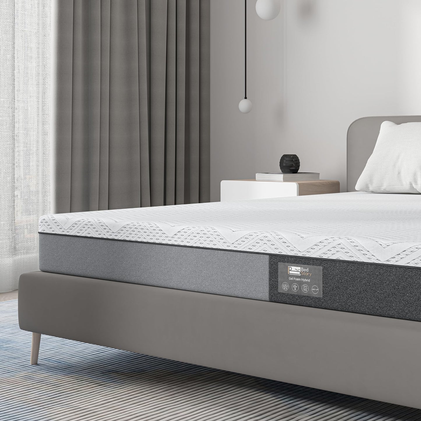 BedStory Mattress 180 x 200 cm Bamboo Charcoal Gel Foam, Height 18 cm, 7-Zone Memory Foam Mattress, Medium Hardness with Support, Removable and Washable Cover (180 x 200 x 18 cm)