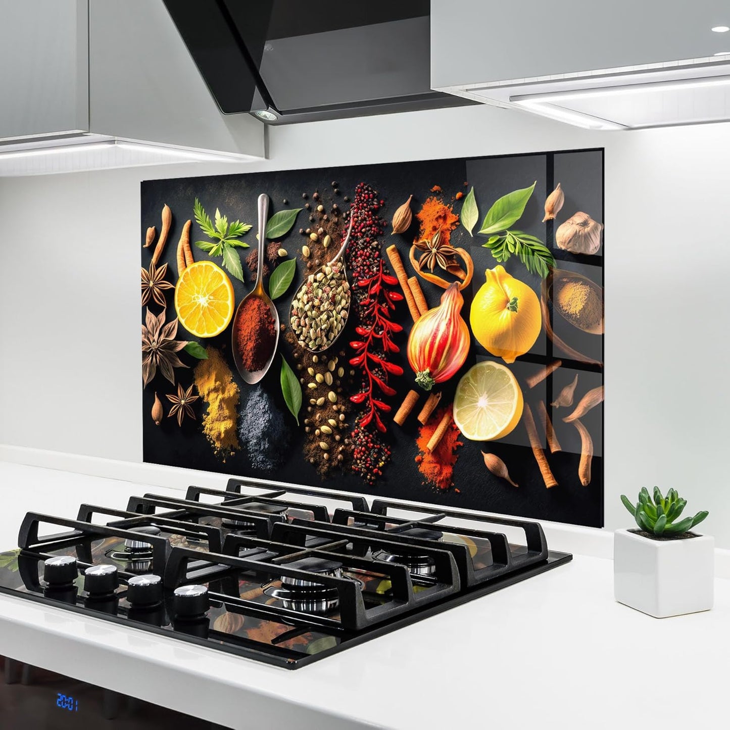 ARTHUB® Küchenrückwand aus Glas 50x70 cm, 5mm ESG | Spritzschutz, Glasplatte, Herdspritzschutz, Wandschutz für Herd, Hartglas, Lebensmittel, Gewürze, Heart Spice Powders