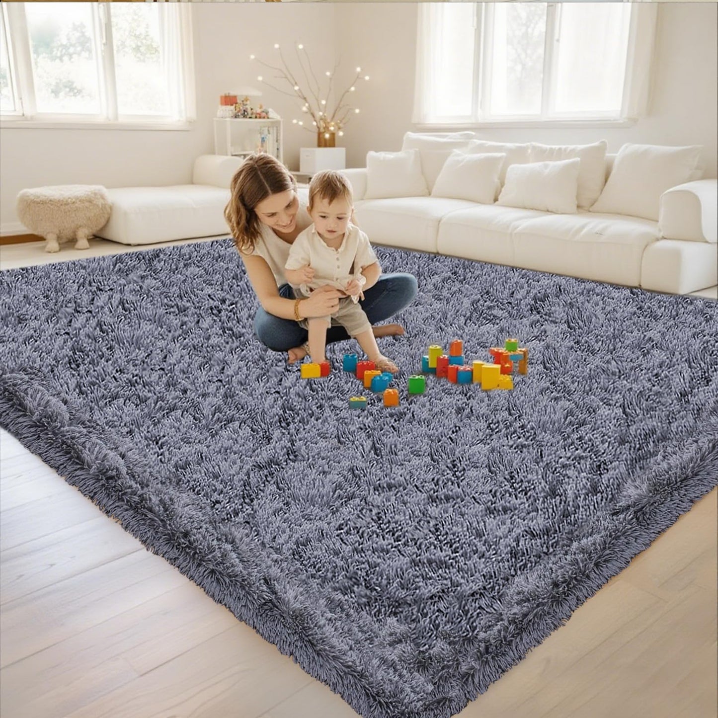 High Pile Living Room Rug, 140 x 200 cm, Cream Fuzzy Shaggy Fluffy Rug for Bedroom Rugs, Modern Plush Living Room Rug, Bed Rug, High-Pile Carpet, Non-Slip for Children's Room