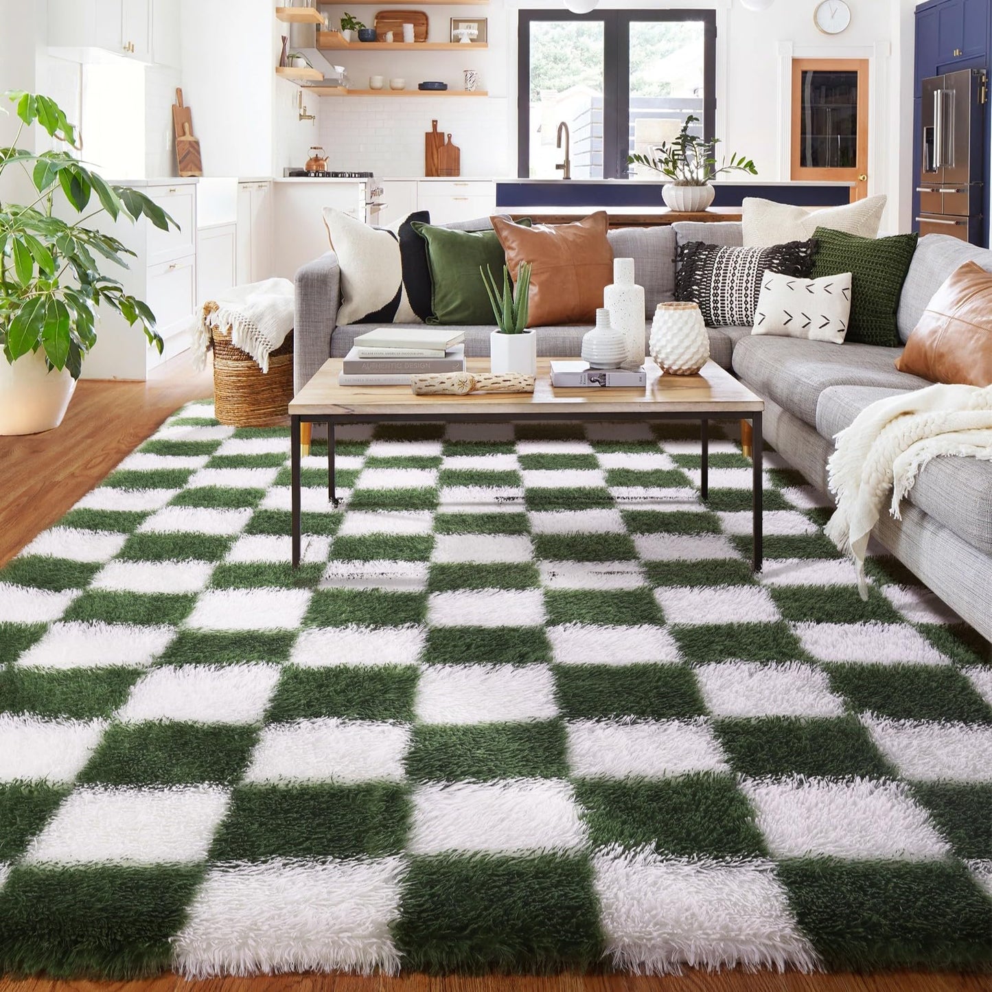 BYBSRLL Checked Rug Pink and White 120 x 180 cm High Pile Soft Fluffy Cuddly Rug Washable Rug Living Room Bedroom Children's Room Girls Non-Slip Rugs for Living Room