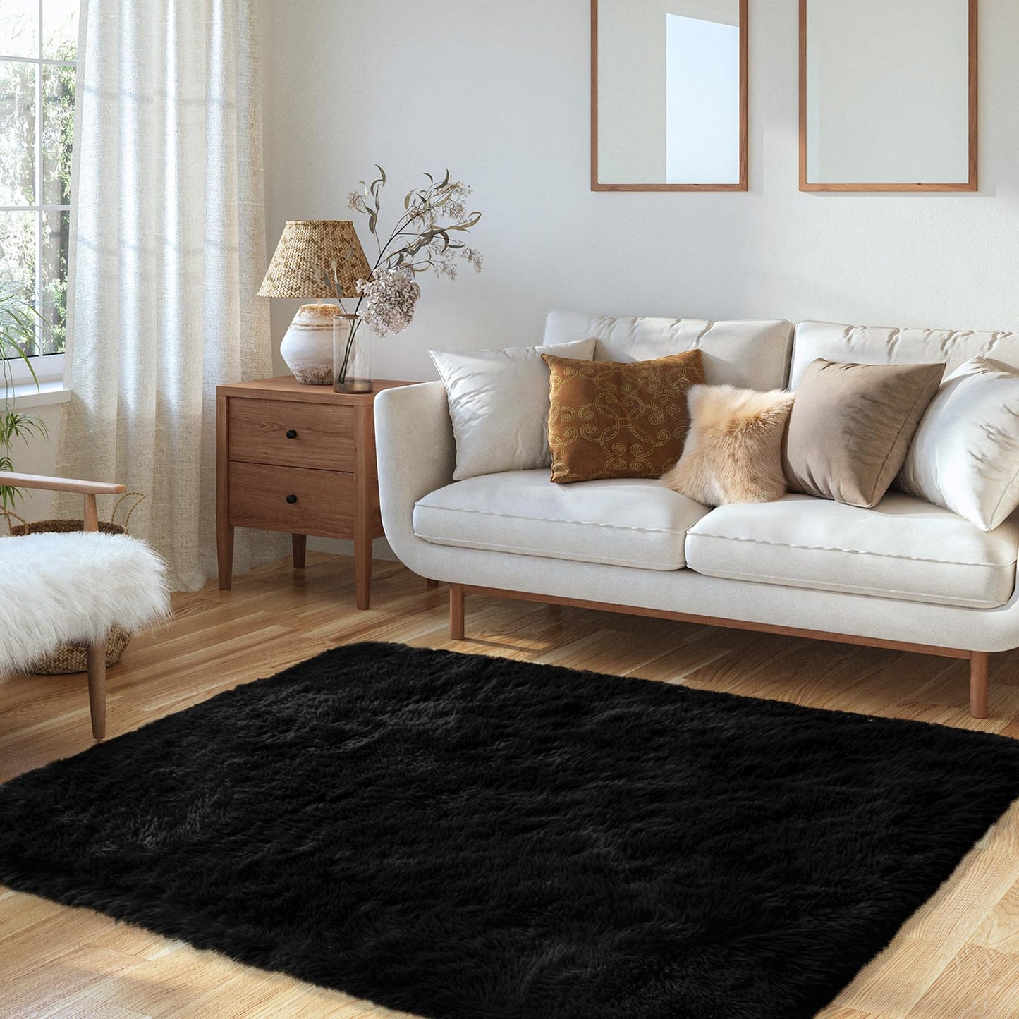 XSIVOD Fluffy High Pile Rug, Dark Grey, Washable Rug 140 x 200 cm, Living Room, Non-Slip Extra Large Rugs, Bedroom, Soft Modern Rugs, Mat Rugs for Children's Room