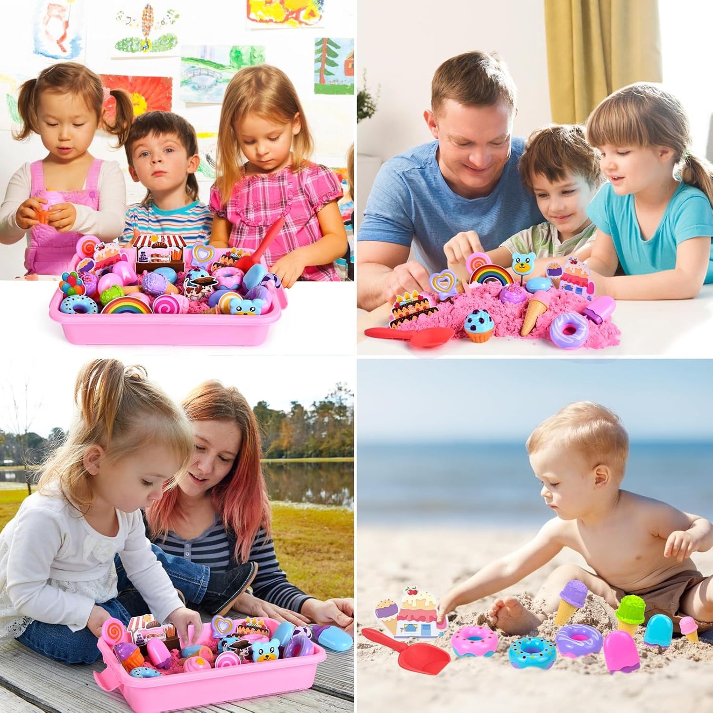 JONRRYIN Sand Sandbox Set, Magic Sand Sensory Sand Toy, Ice Cream Play Sand Sand Toy with 1 kg Kneading Sand and 30 Pieces Accessories, Play Sand Case for Children, Birthday, Christmas Gift