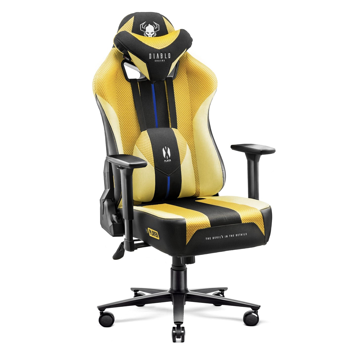 Diablo X-Player Gaming Stuhl Bürostuhl Schreibtischstuhl Stoff 3D Armlehnen Ergonomisches Design Nacken/- Lendenkissen (Frost Black, Normal (L))