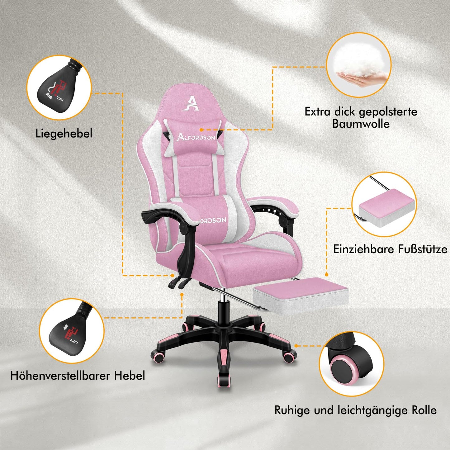 ALFORDSON Gaming-Stuhl mit Massage-Lendenwirbelkissen, ergonomischer Gamer-Racer-Stuhl mit Verstellbarer Rückenlehne, Drehstuhl mit Fußstütze, höhenverstellbar, Schwarz