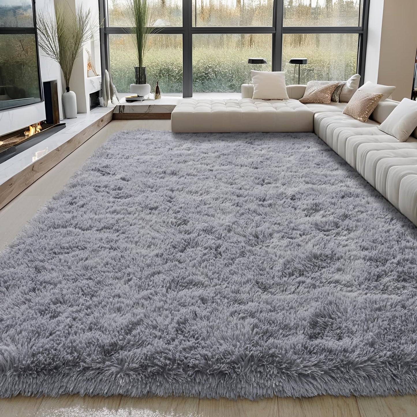 BSGIFT High Pile Rug, Grey, 160 x 230 cm, Shaggy Long Pile Fluffy Rug, Living Room, Modern Living Room Rug, Bed Rug, High-Pile Carpet, Non-Slip for Bedroom, Children's Room