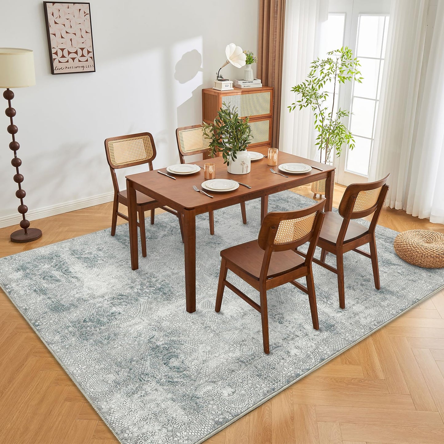 Guchuang Bedding Living Room Rug 140 x 200 cm, Grey Green Rug Vintage Mottled Smudged Design Short Pile Rugs, Washable Non-Slip Rugs for Bedroom