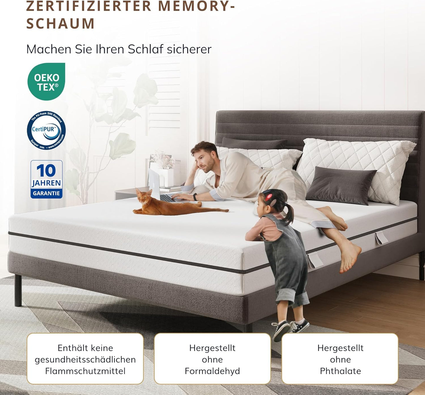 EGO HOME Pocket Spring Mattress 180 x 200 cm Height 22 cm Ergonomic 7-Zone Spring Mattress with Comfort Foam and Microfibre Cover Hardness H3 Mattress 180 x 200 cm Oeko-Tex Certified