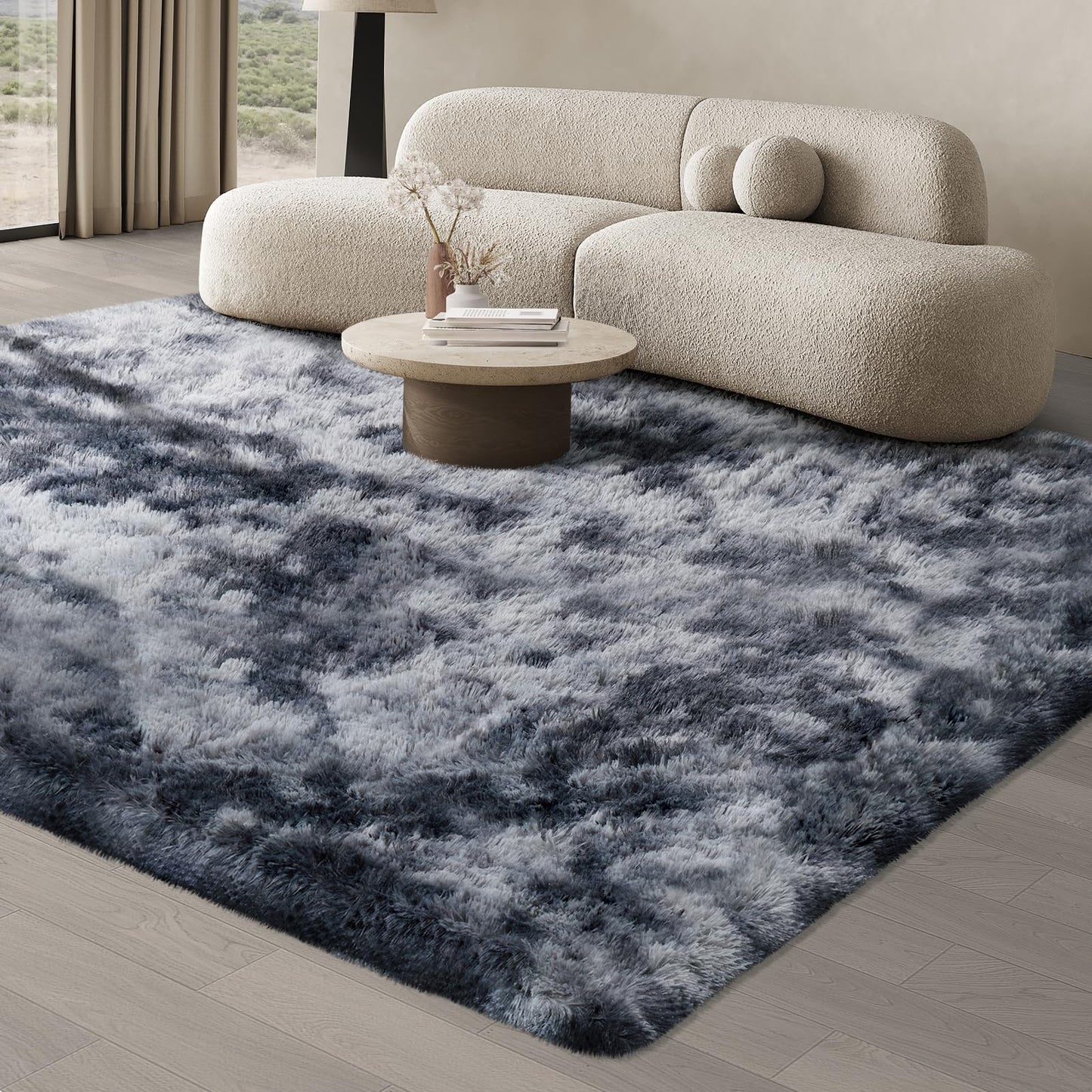 JOJOSEE Hochflor Teppich Wohnzimmer, 200 x 300 cm Anti-Rutsch Wohnzimmerteppich, Waschbarer Flauschiger Teppich für Schlafzimmer & Kinderzimmer, Hellgrau
