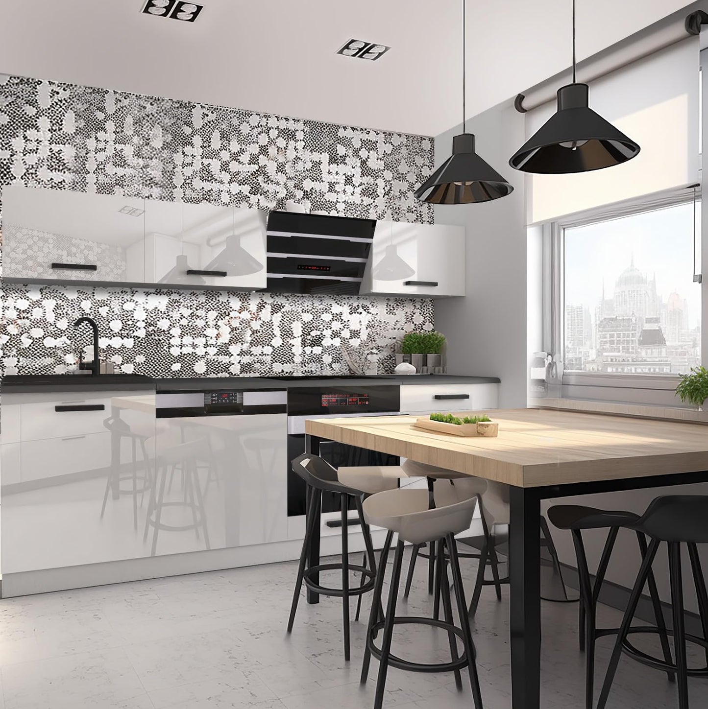 Belini Linda Kitchen Unit, Kitchen Furniture 240 cm, Fully Equipped without Electrical Appliances, with Wall Cabinets and Base Cabinets, with Worktops, Matt White