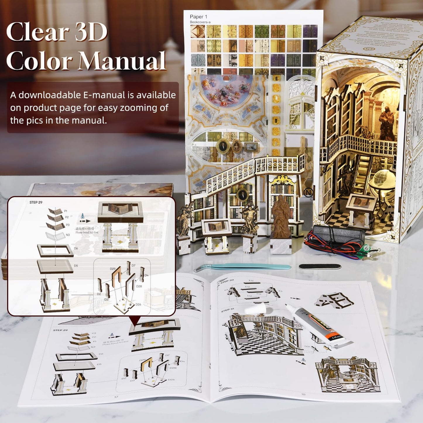 MiniCity Book Nook Kit, DIY Miniature Dollhouse Booknook Kit, 3D Wooden Puzzle Bookend Bookshelf Insert Decor for Teenagers and Adults (Library of Gods Max)