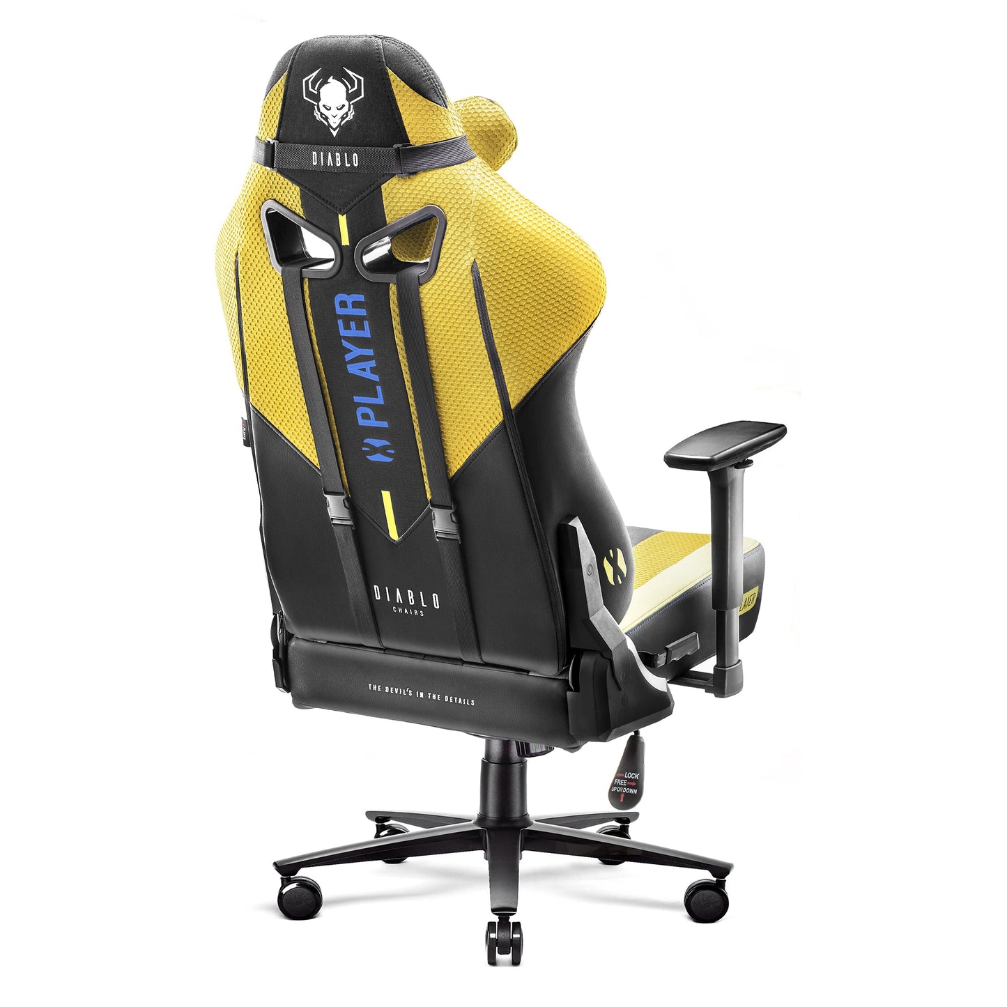 Diablo X-Player Gaming Stuhl Bürostuhl Schreibtischstuhl Stoff 3D Armlehnen Ergonomisches Design Nacken/- Lendenkissen (Frost Black, Normal (L))