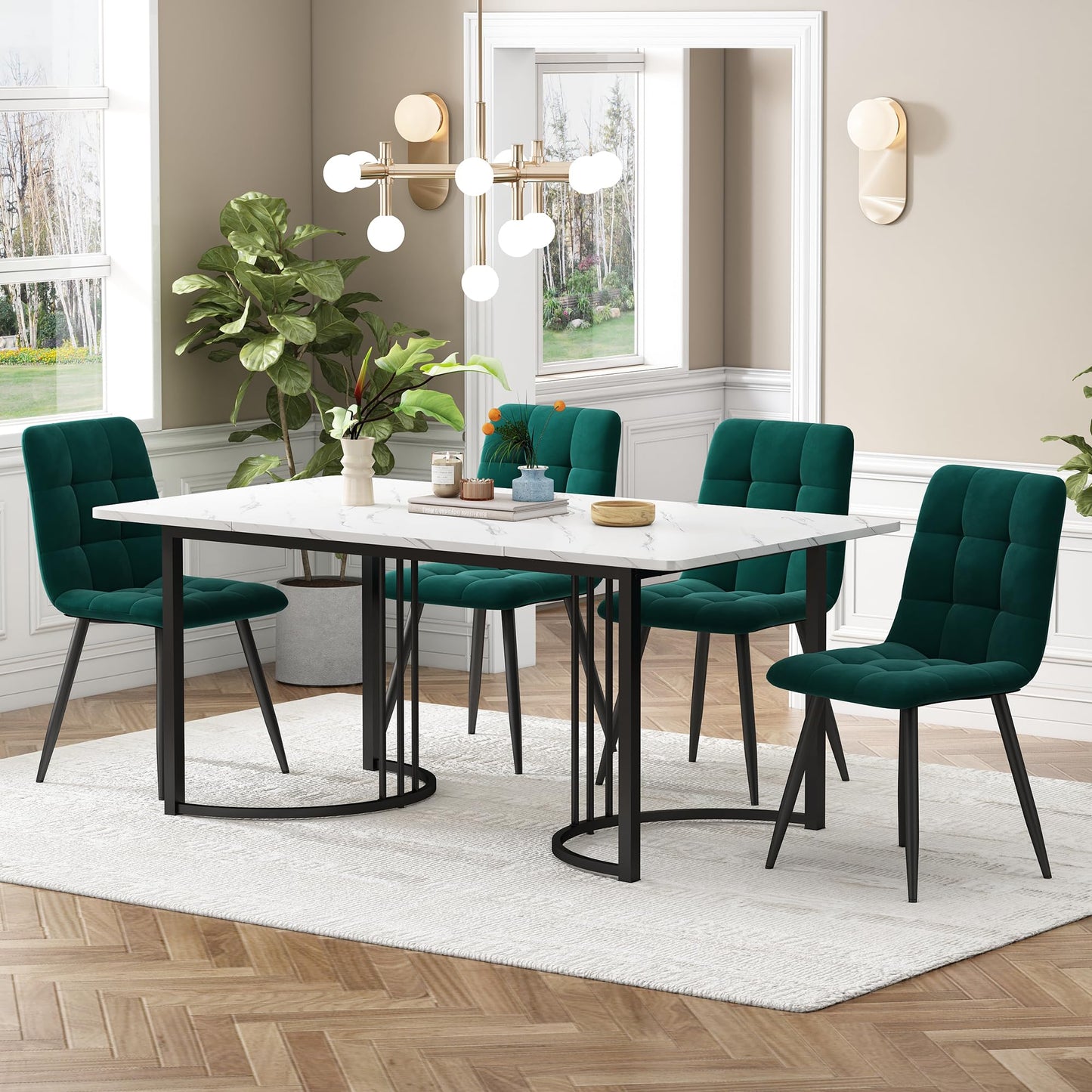 Gegtuon Esstisch mit 4 Stühlen für 4 Personen 140x80 cm, 5 teilig Tisch Rechteckig für Küche, Modern Küchentisch mit Schwarz Tischbeine, Essgruppe für Esszimmer Wohnzimmer, Leinen, Dunkelgrau