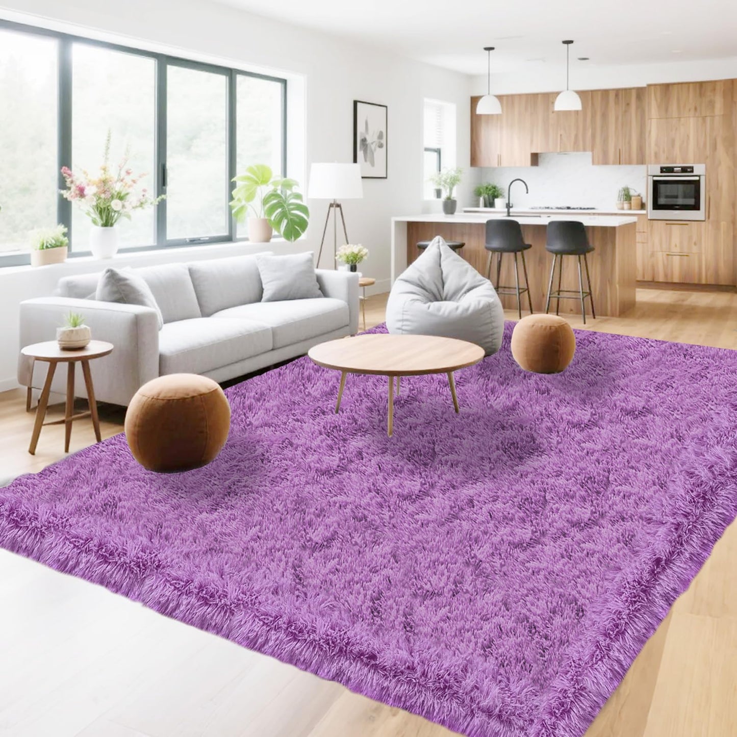 High Pile Living Room Rug, 140 x 200 cm, Cream Fuzzy Shaggy Fluffy Rug for Bedroom Rugs, Modern Plush Living Room Rug, Bed Rug, High-Pile Carpet, Non-Slip for Children's Room