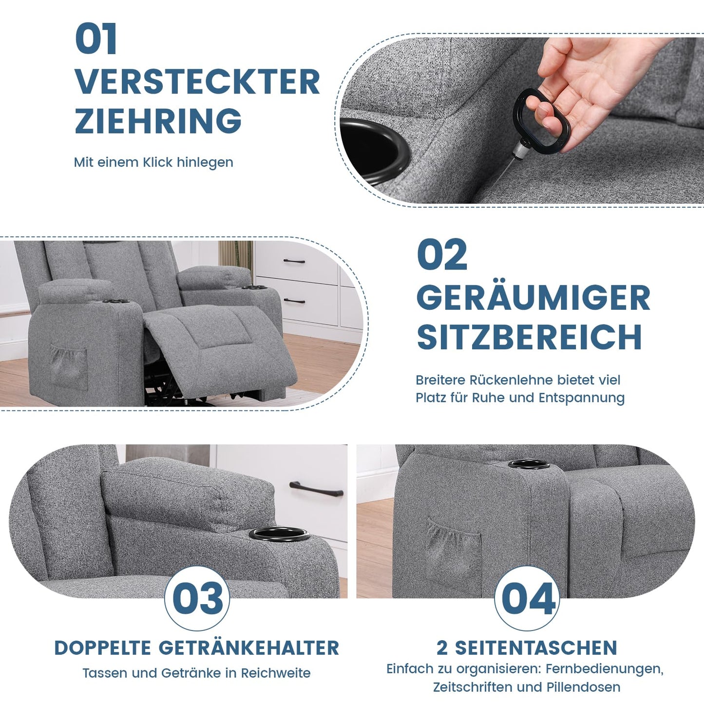 COMHOMA Relaxsessel-Set, Sofa, Sofa-Set aus Kunstleder, Fernsehsessel Ruhesessel Liegesessel mit Liege-Funktion Polstersessel Schlafsessel für Wohnzimmer Schlafzimmer Heimkino,Schwarz, 3+2+1