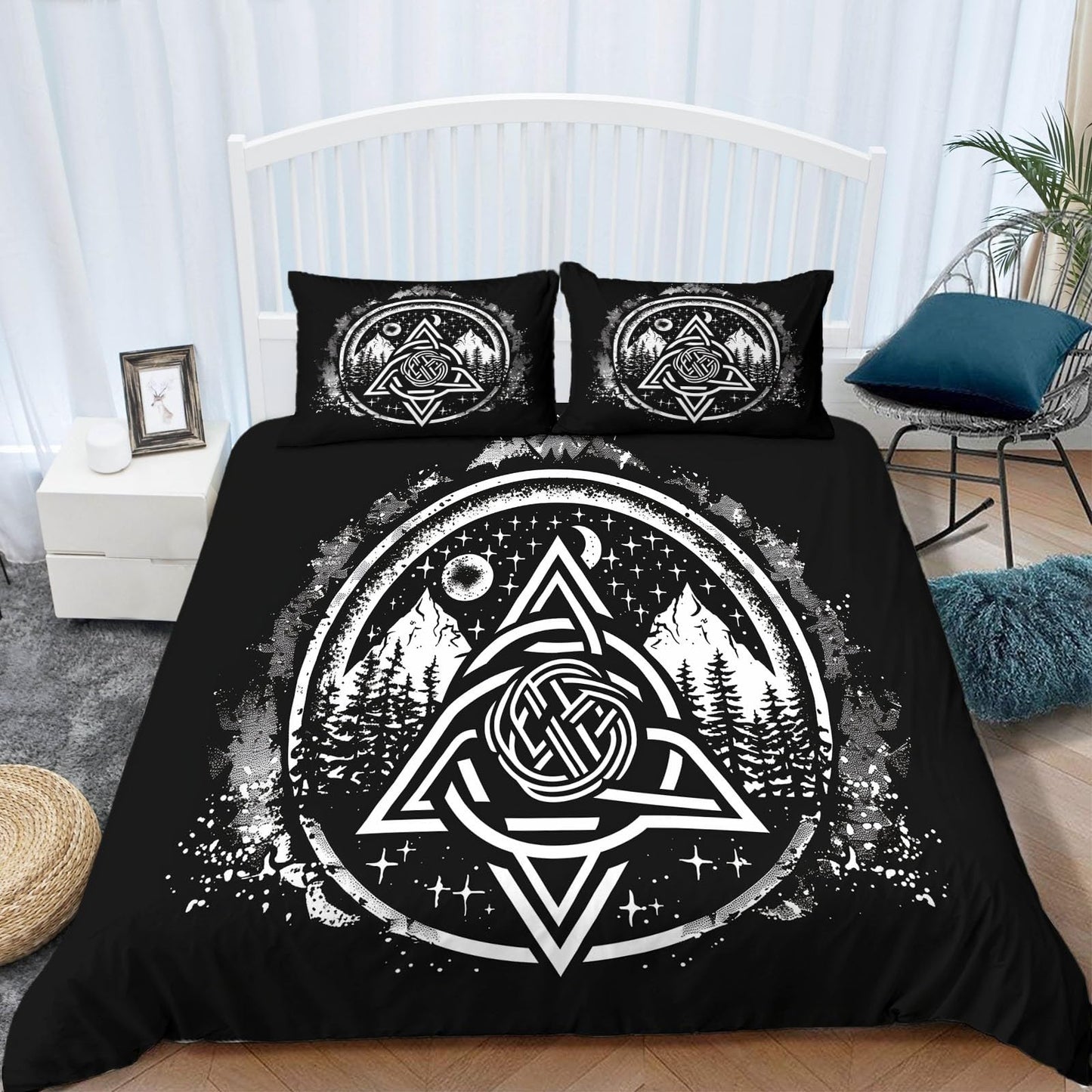 Bed Linen 135 x 200 cm Halloween Moon Black Cat Grey 3D Printed Duvet Cover Easy Care 3-Piece Bedding Set Polyester Cotton with Zip and 2 Pillowcases