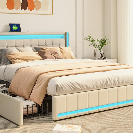 WOBOPCG Upholstered Double Bed 140 x 200, Hydraulic Storage Bed with Slatted Bases, Double Bed with Storage Space, Functional Bed with Storage Space (Grey + Flannel, 140 x 200)