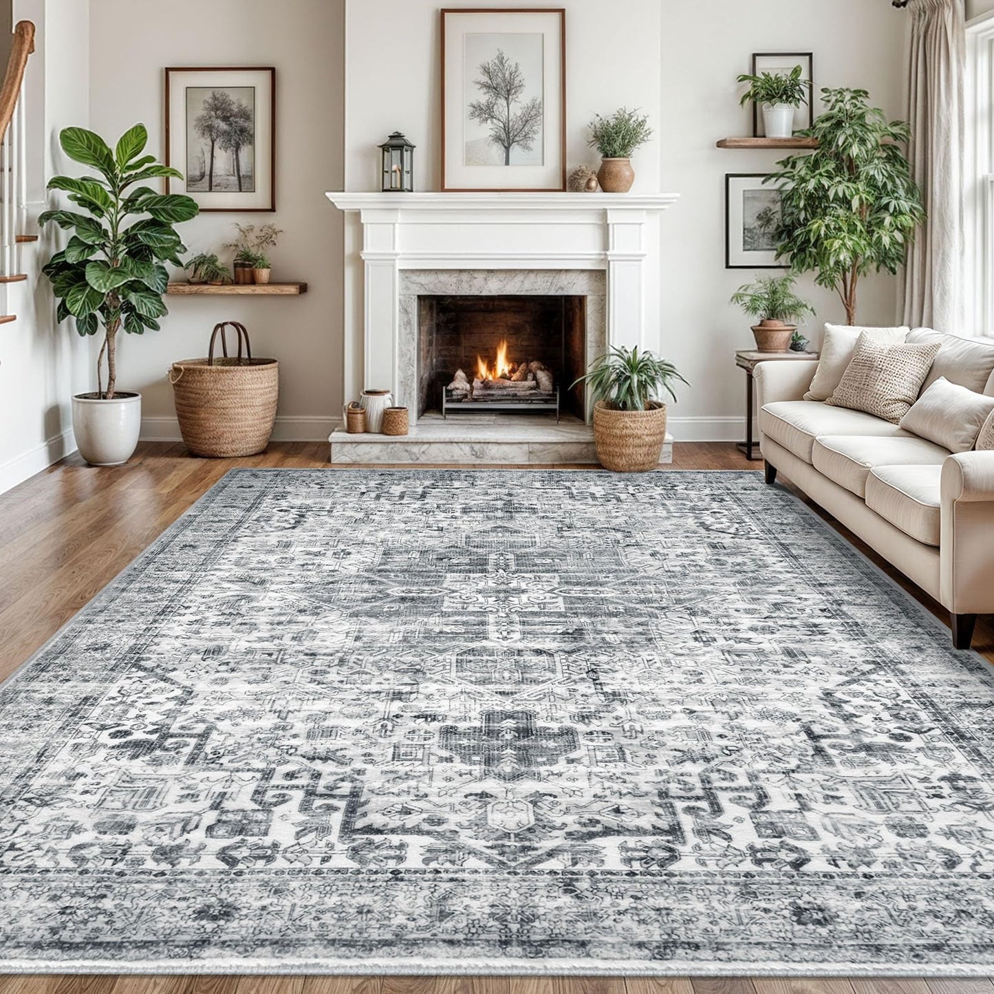 2x3 Blue Washable Rug for Entrance, Soft Traditional Area Rug, Non-Slip Printed Kitchen Rugs, Low-Pile Medallion Indoor Door Mat, Small Farmhouse Carpet for Entryway Kitchen Foyer Bedside