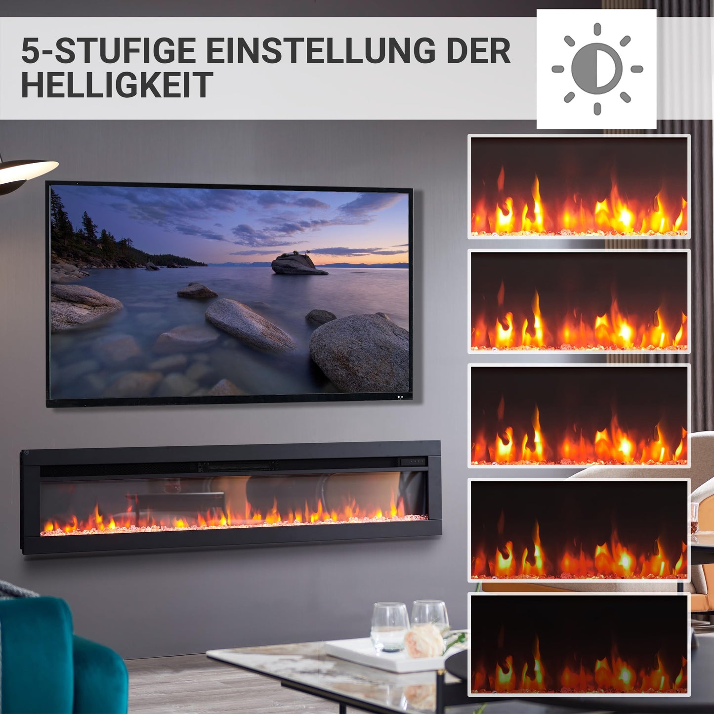 BALDERIA Elektrokamin Agnes 36" | 3in1 Elektrischer Stand-, Wand- oder Einbaukamin mit 3D-Flammeneffekt | Elektro Heizung 1800W | Kamin mit Fernbedienung, Startsteuerung, Timer & Thermostat | Schwarz