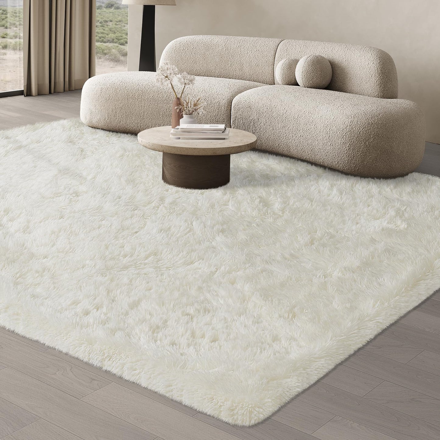 JOJOSEE Hochflor Teppich Wohnzimmer, 200 x 300 cm Anti-Rutsch Wohnzimmerteppich, Waschbarer Flauschiger Teppich für Schlafzimmer & Kinderzimmer, Hellgrau