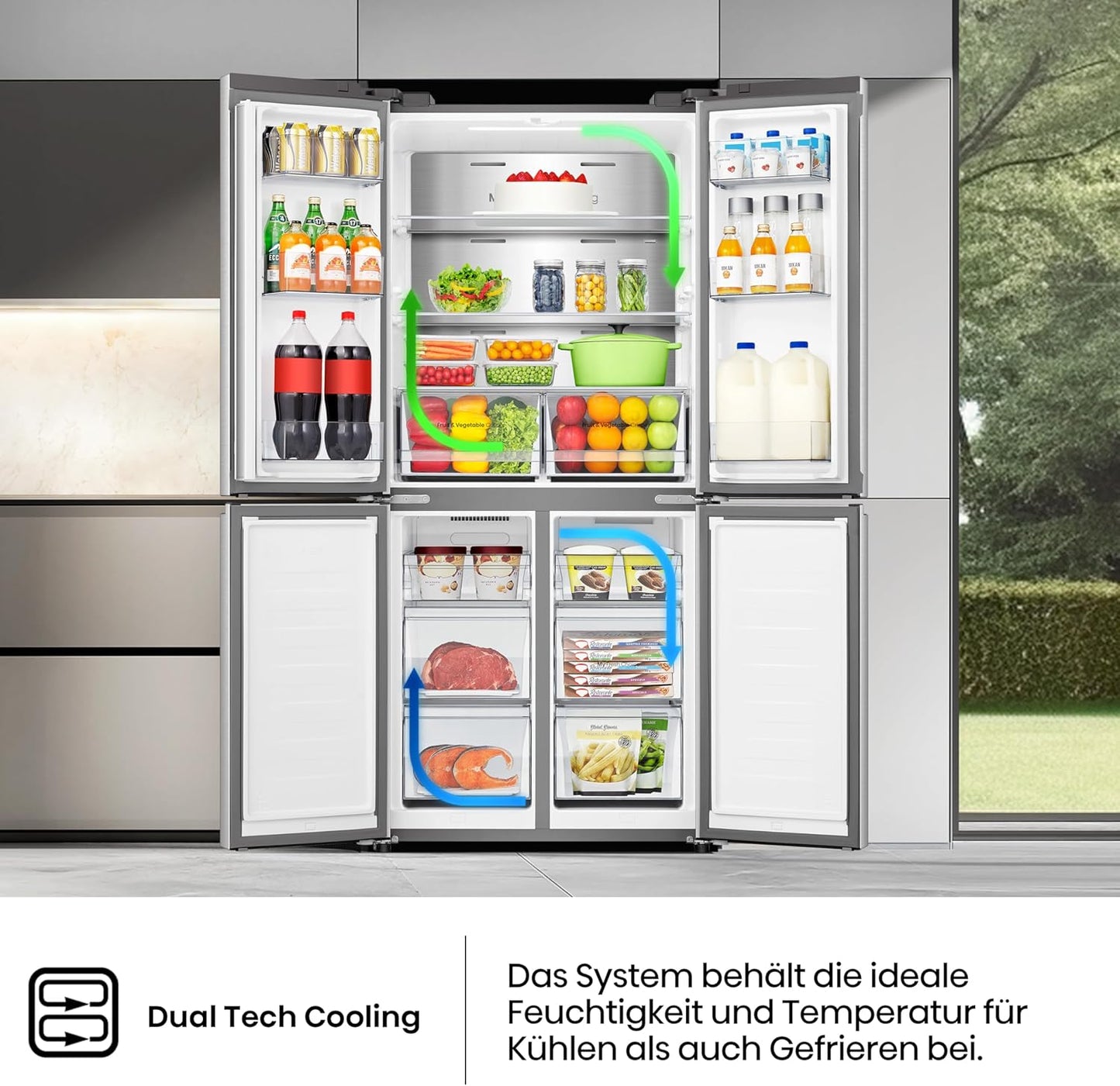 Hisense RQ5P470SAID Cross-Door Fridge-Freezer, 304 Litre Fridge Capacity, 179 Litre Freezer, Total NoFrost, Wifi, Multi AirFlow, FastFreeze, Energy Efficiency Class D, 178.5 cm x 79.4 cm