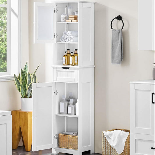 Yaheetech Badezimmerschrank Hochschrank Badschrank mit Schublade & 2 Türen und verstellbarem Einlegeboden Aufbewahrungsschrank Küchenschrank für Badezimmer/Wohnzimmer/Küche, 40 * 30 * 170 cm