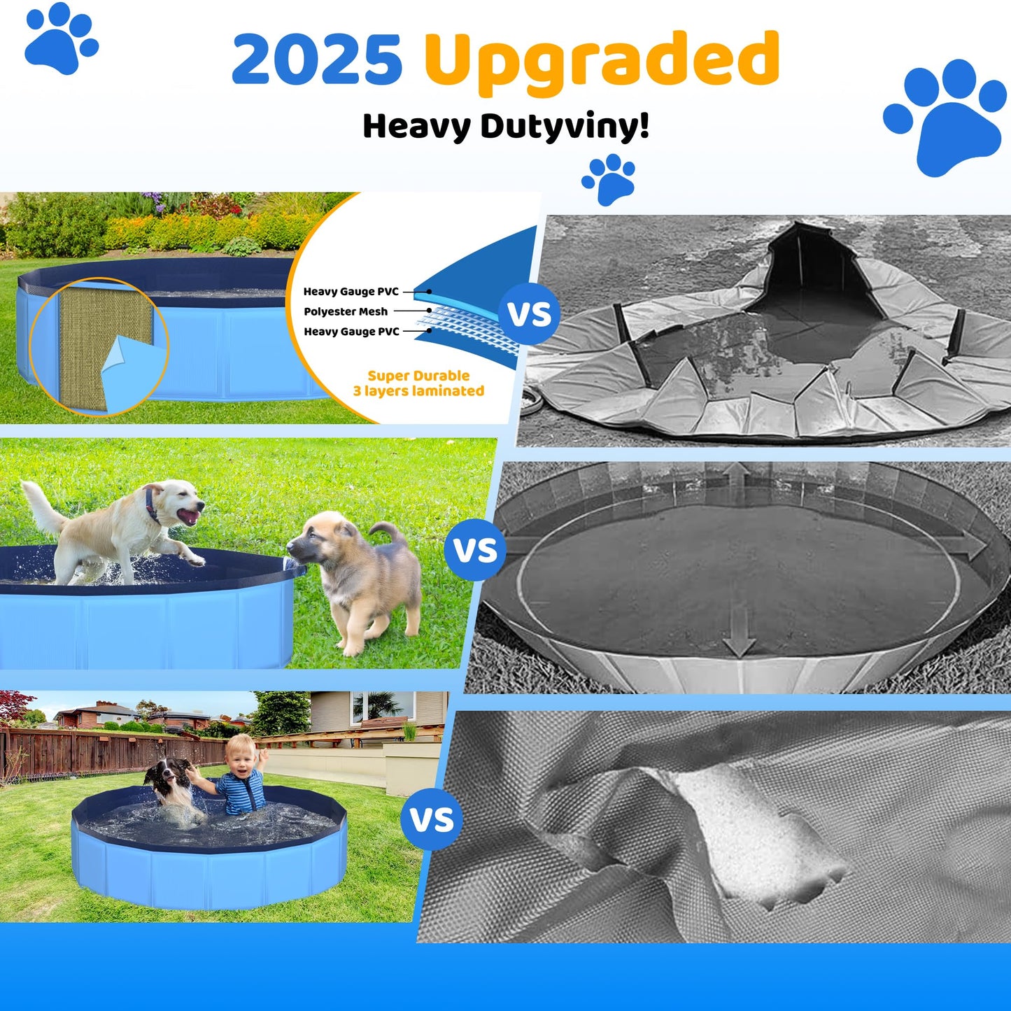 CACSPS Faltbarer Hundepool, 221 x 30,5 cm, Kinderpool mit Hartplastik, rutschfeste Hundebadewanne für den Außenbereich, Hinterhof, Faltbarer Hundepool für Kinder, Hunde, Haustiere (rot)