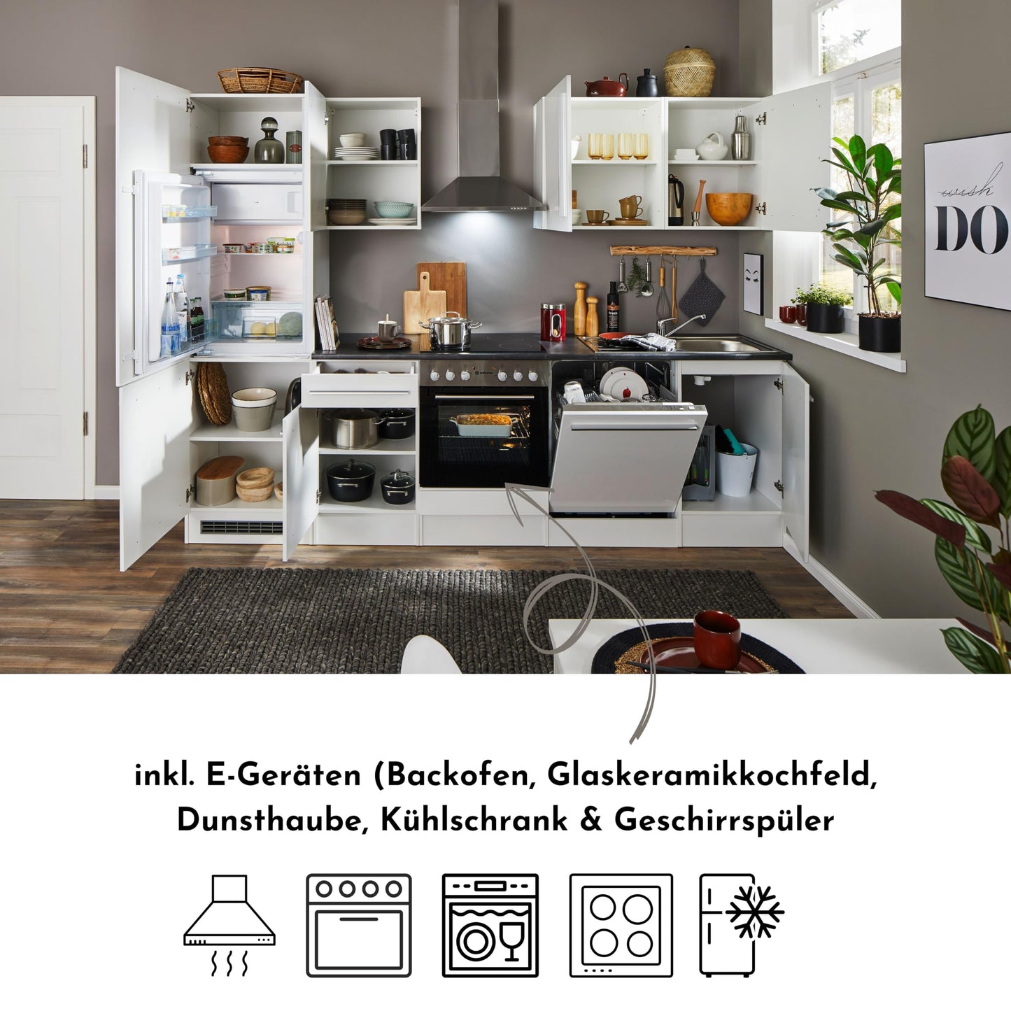 Jazz 8 Moderne Küchenzeile ohne Elektrogeräte in Anthrazit, Artisan Eiche Optik - Geräumige Einbauküche mit viel Stauraum - 220 x 211 x 60 cm (B/H/T)